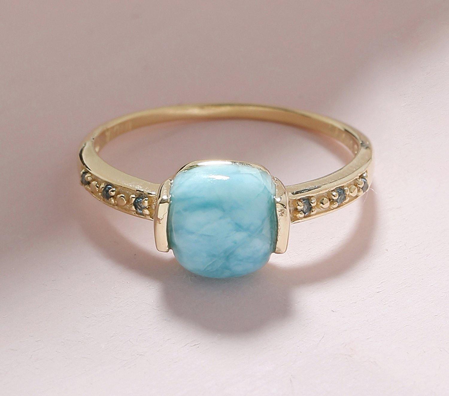 1.85 Ct Larimar Solid 10k Yellow Gold Ring Jewelry - YoTreasure