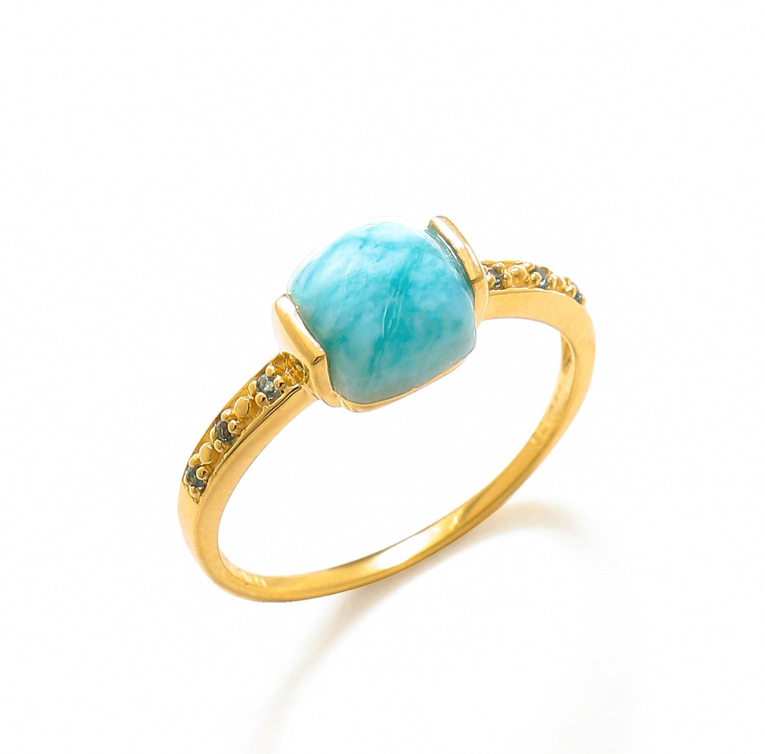 1.85 Ct Larimar Solid 10k Yellow Gold Ring Jewelry - YoTreasure