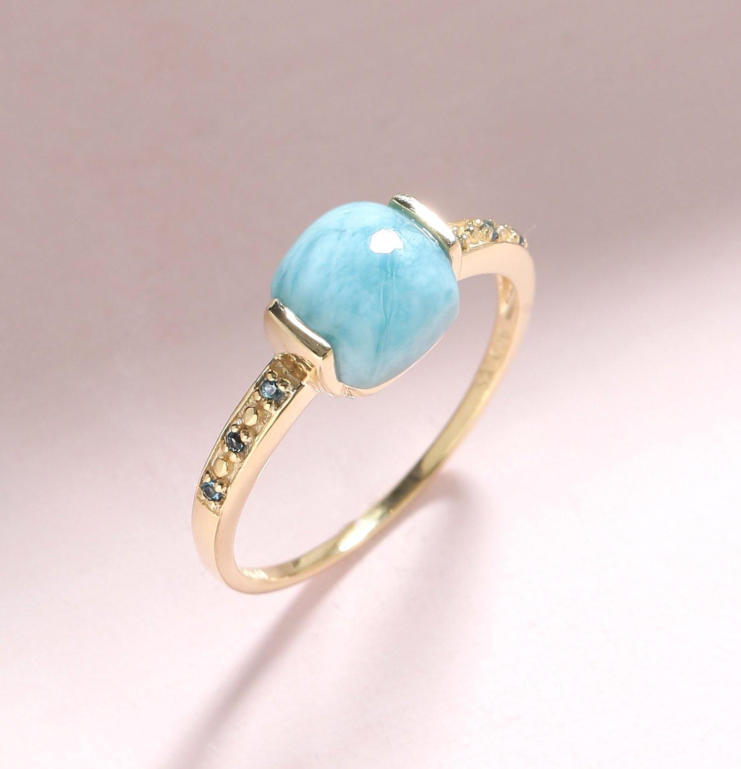 1.85 Ct Larimar Solid 10k Yellow Gold Ring Jewelry - YoTreasure