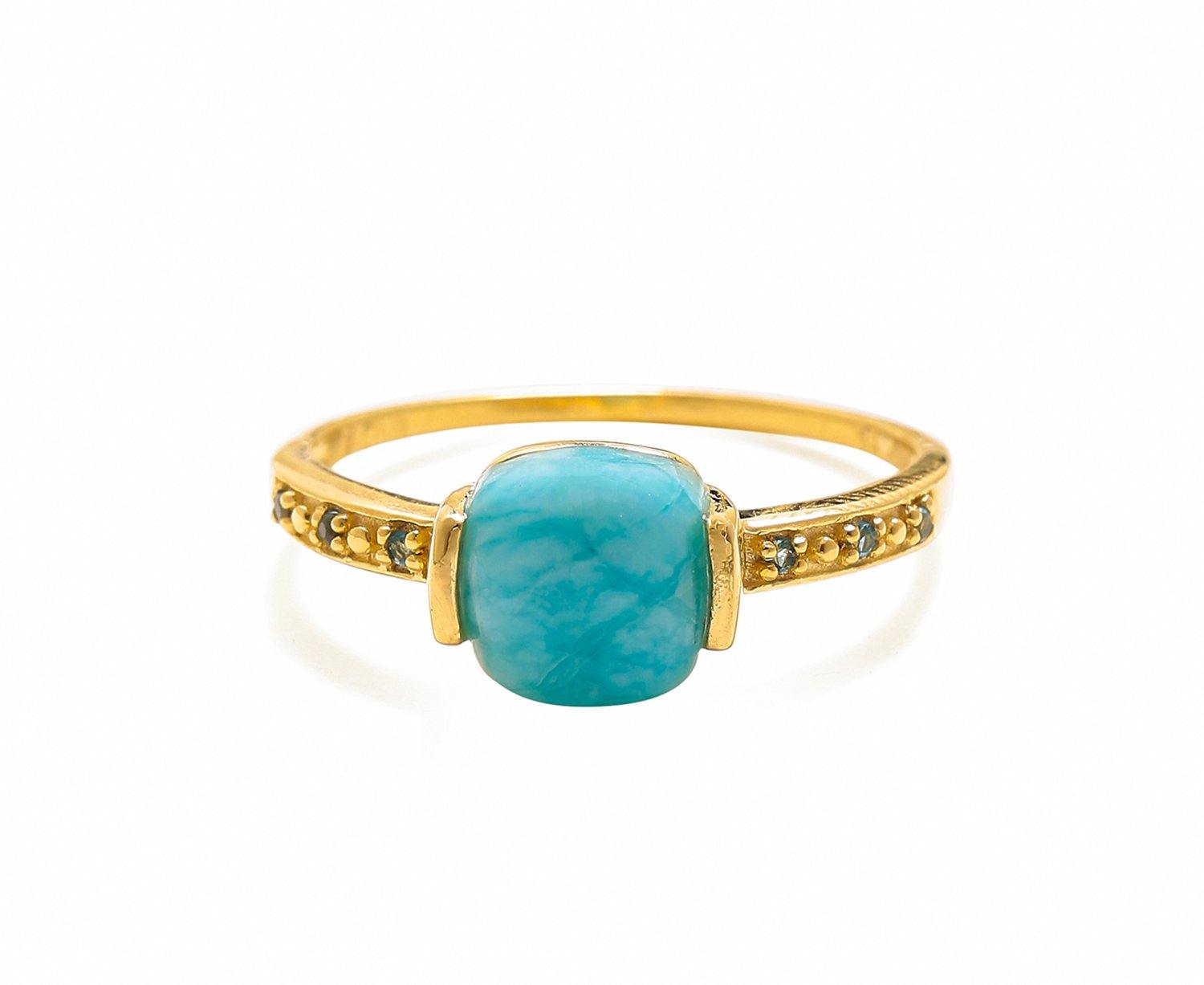 1.85 Ct Larimar Solid 10k Yellow Gold Ring Jewelry - YoTreasure