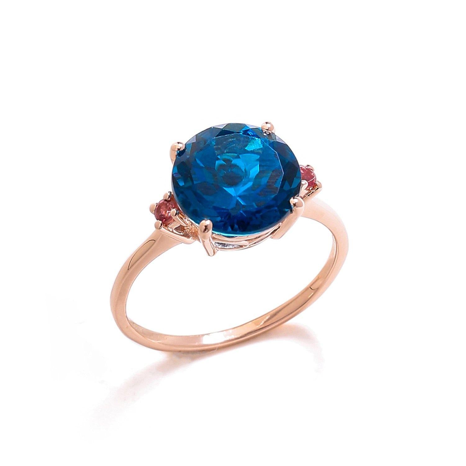 3.90 Ct London Blue Topaz Pink Tourmaline Solid 10k Rose Gold Ring - YoTreasure