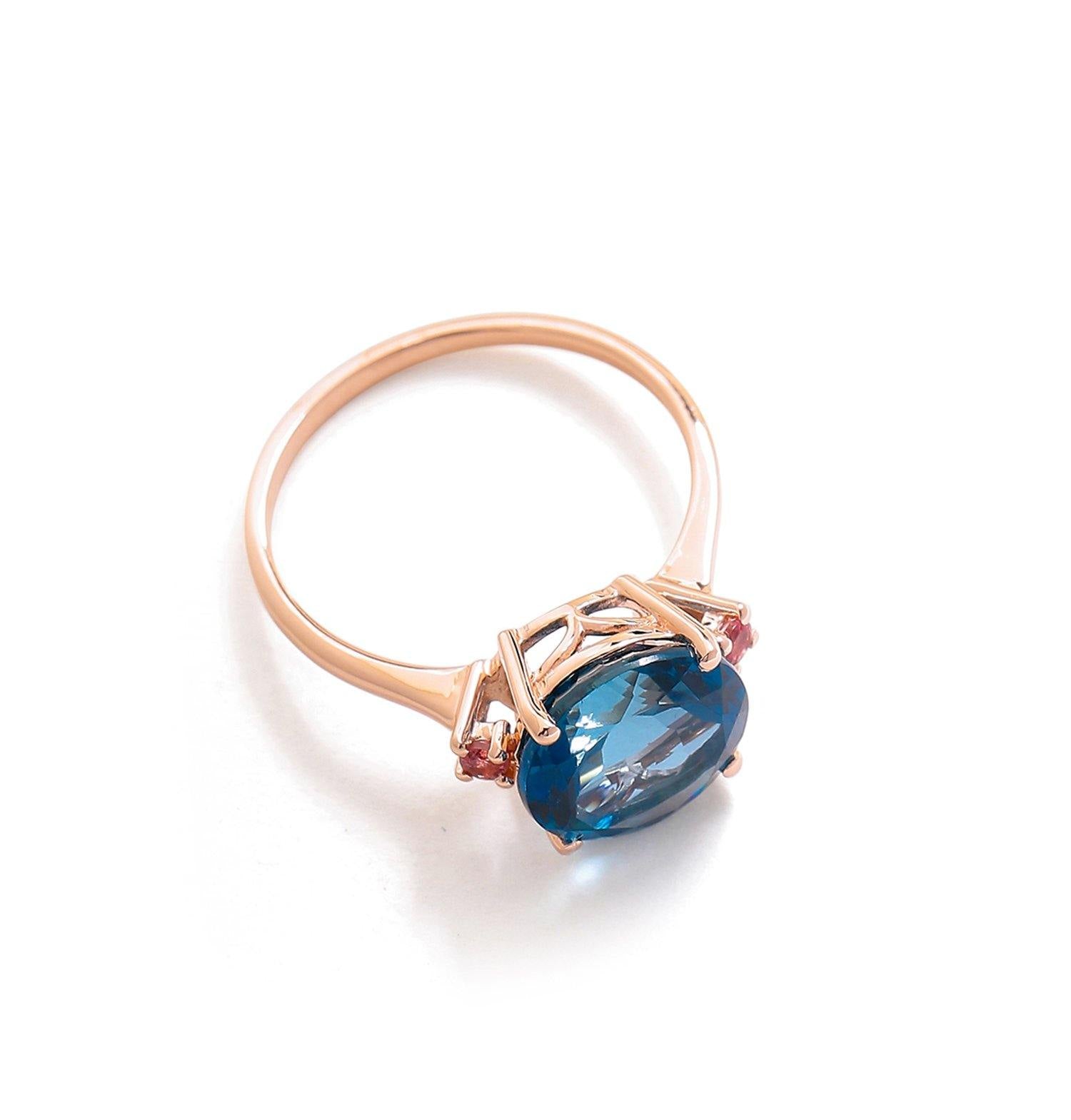 3.90 Ct London Blue Topaz Pink Tourmaline Solid 10k Rose Gold Ring - YoTreasure