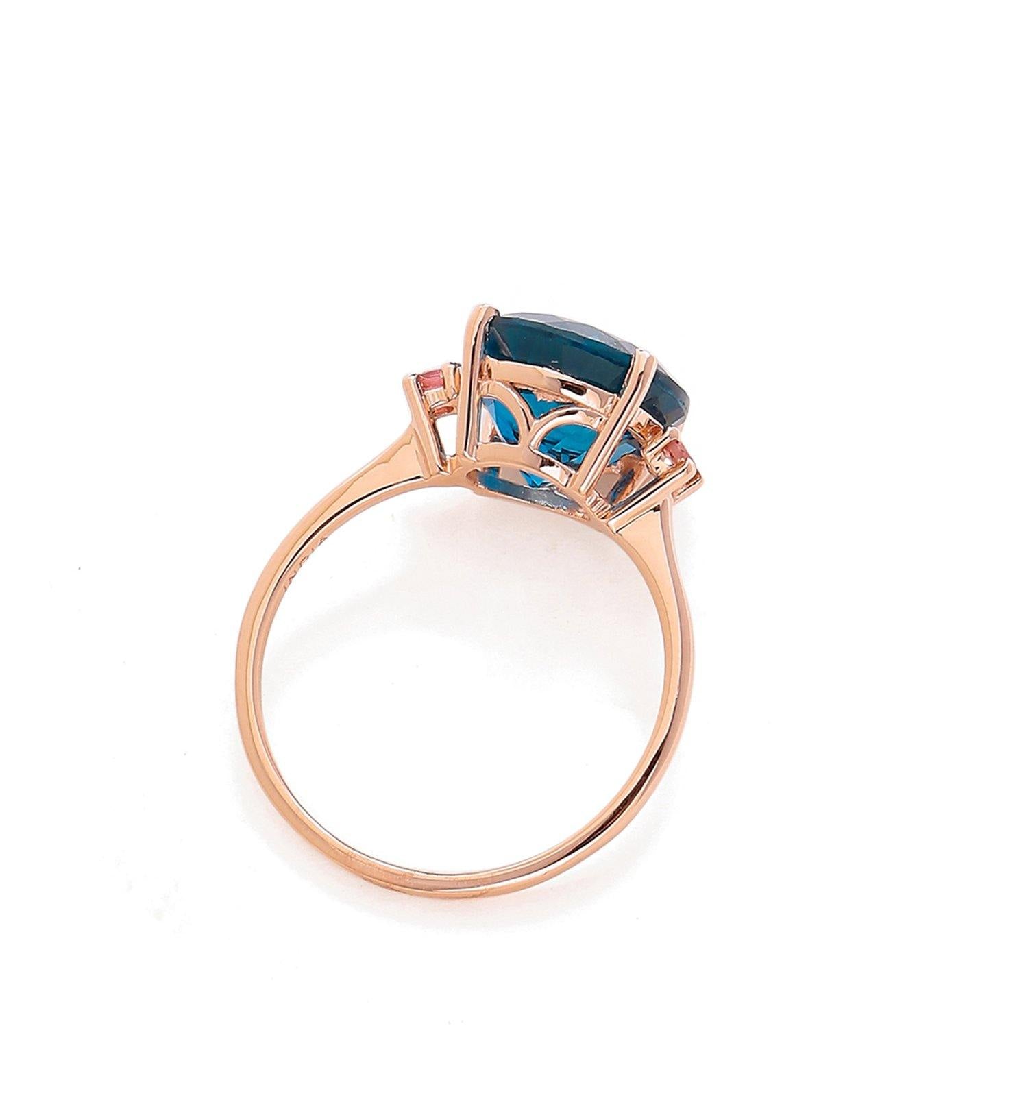3.90 Ct London Blue Topaz Pink Tourmaline Solid 10k Rose Gold Ring - YoTreasure