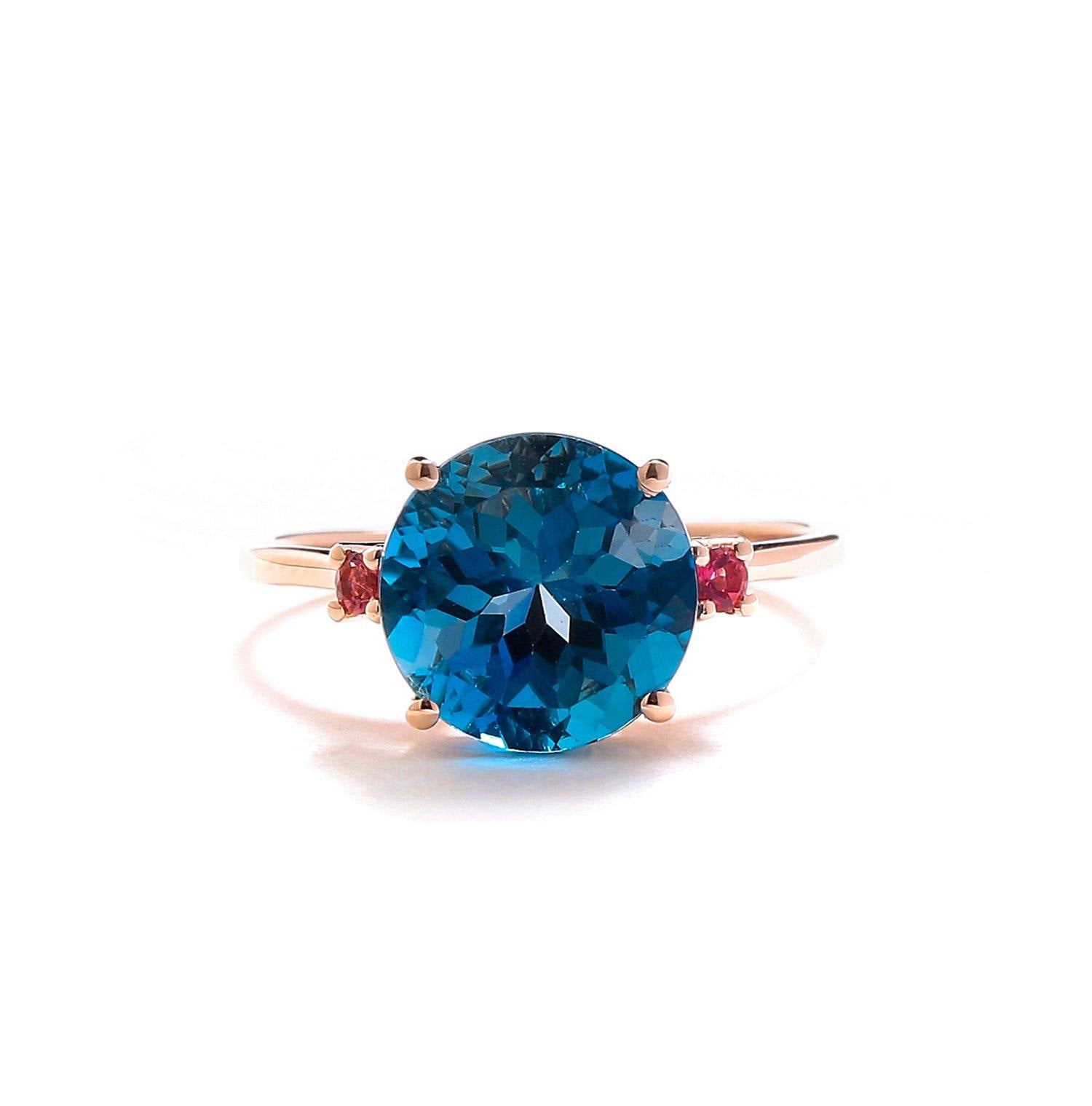 3.90 Ct London Blue Topaz Pink Tourmaline Solid 10k Rose Gold Ring - YoTreasure