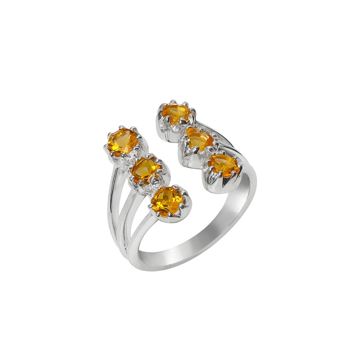 Natural Healing Crystal Citrine 925 Sterling Silver Multi Row Cocktail Ring - YoTreasure