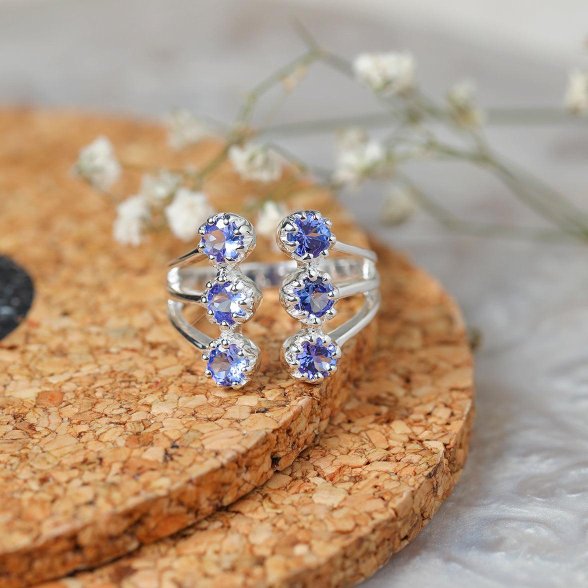 1.50 Ct. Tanzanite Solid 925 Sterling Silver Multi Row Cocktail Ring - YoTreasure