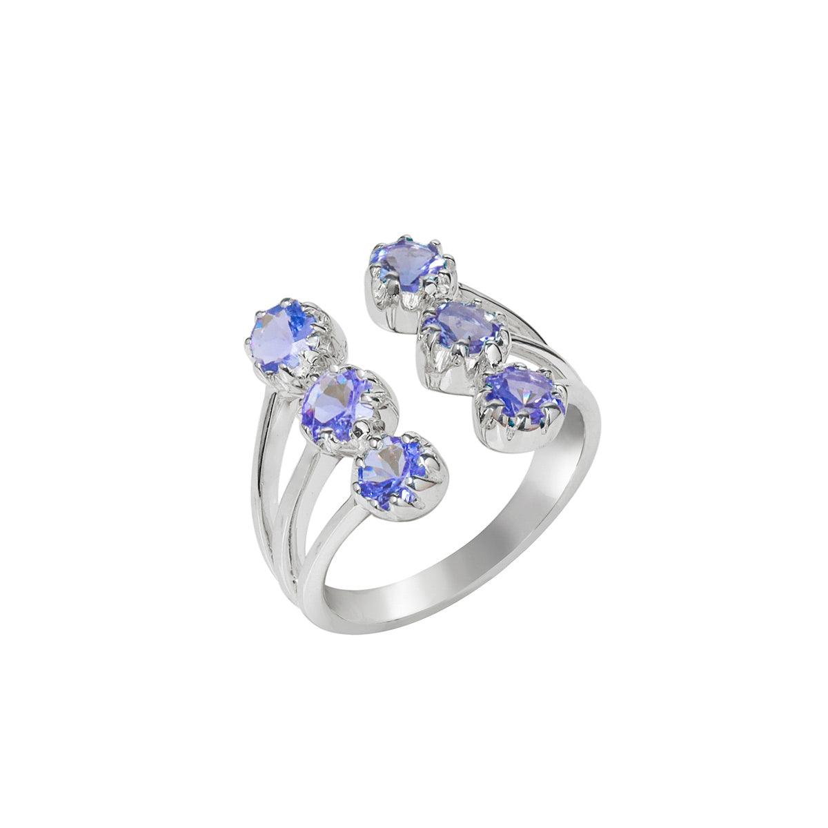 1.50 Ct. Tanzanite Solid 925 Sterling Silver Multi Row Cocktail Ring - YoTreasure