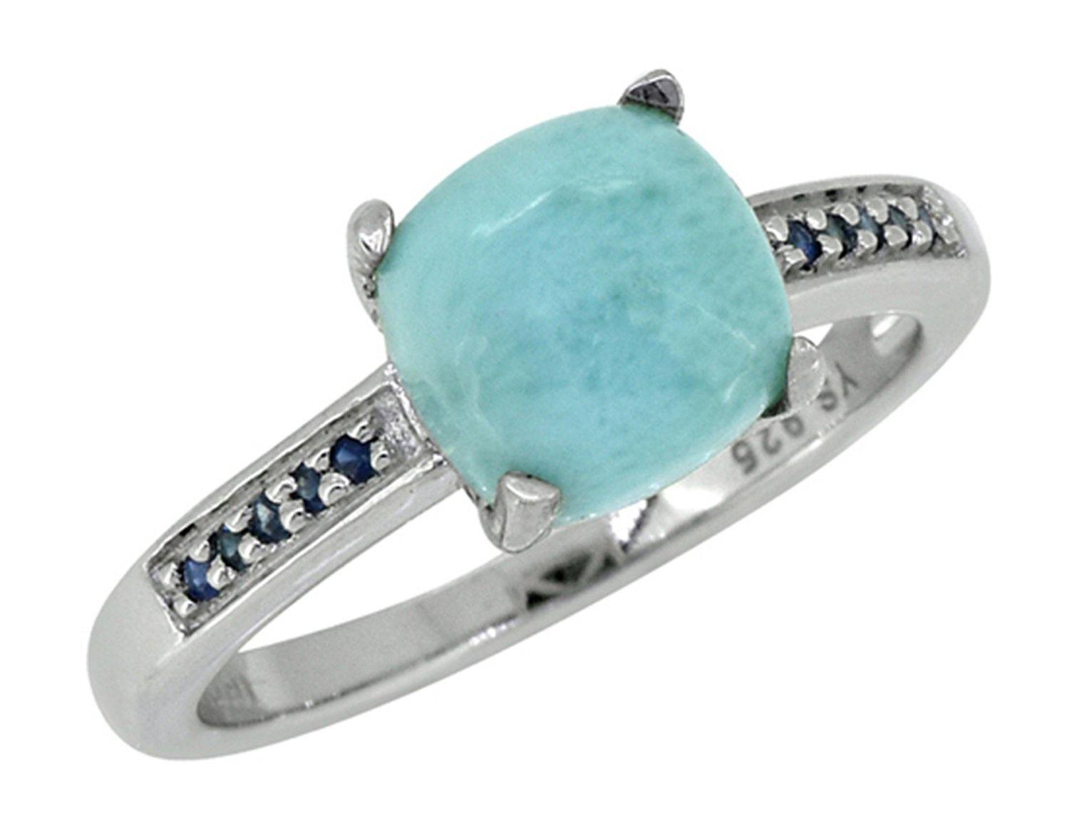 2.90 Ct. Larimar Blue Sapphire Solid 925 Sterling Silver Ring Jewelry - YoTreasure