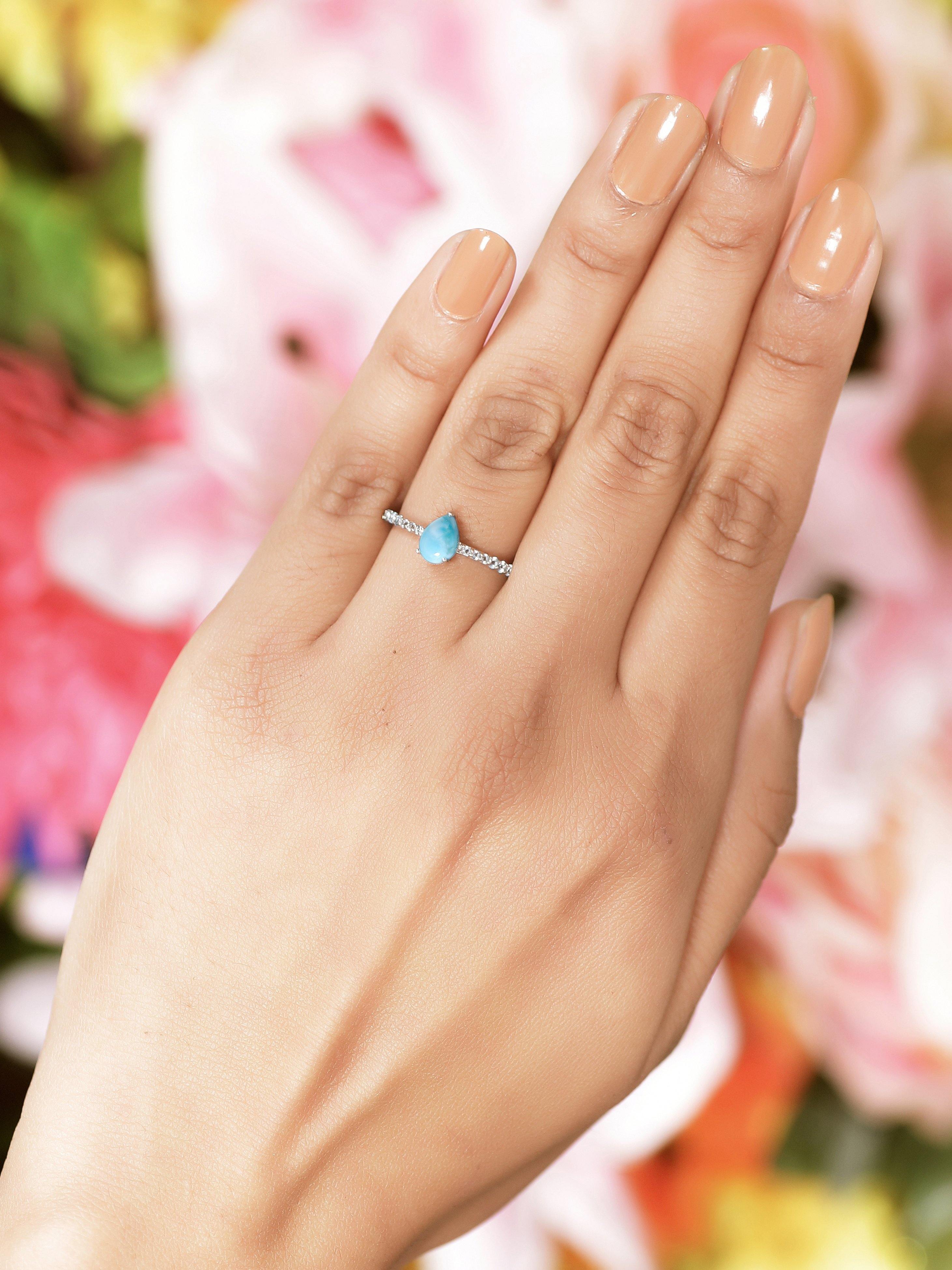 1.19 Ct Larimar London Blue Topaz Solid 925 Sterling Silver Ring Jewelry - YoTreasure
