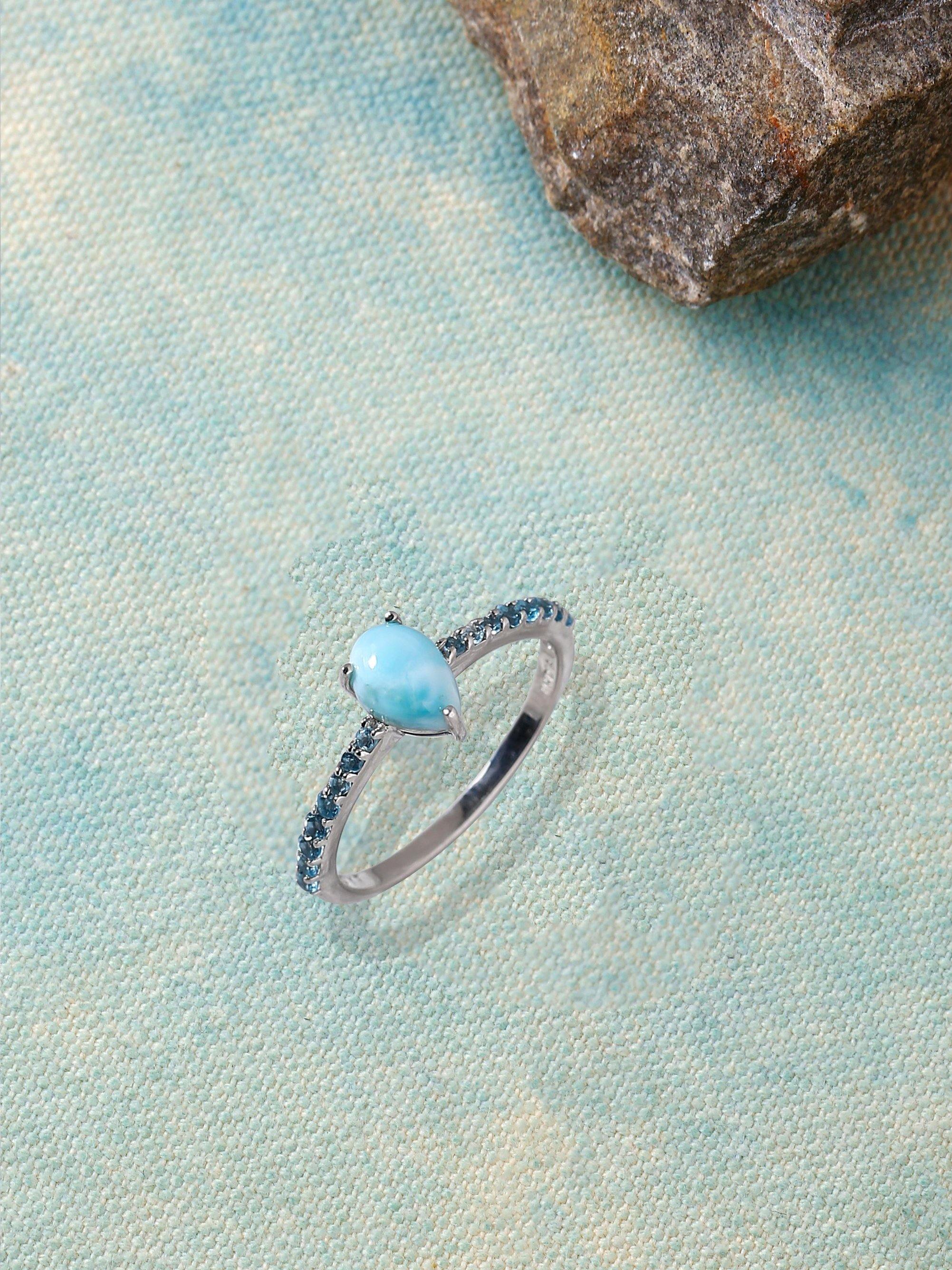 1.19 Ct Larimar London Blue Topaz Solid 925 Sterling Silver Ring Jewelry - YoTreasure