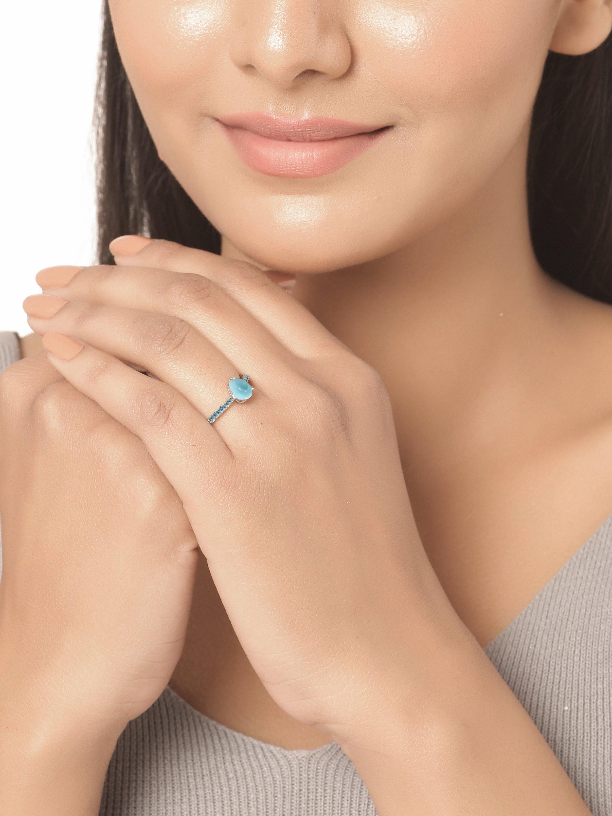1.19 Ct Larimar London Blue Topaz Solid 925 Sterling Silver Ring Jewelry - YoTreasure