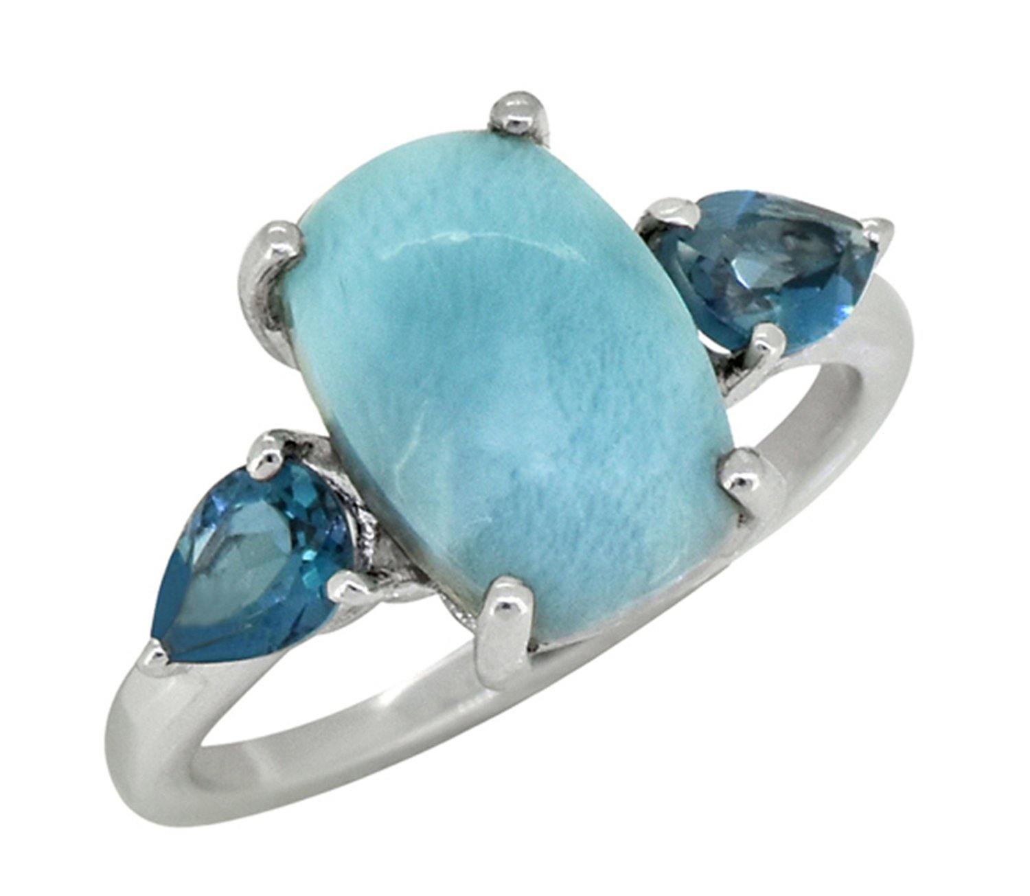 4.18 Ct. Larimar London Blue Topaz Solid 925 Sterling Silver Ring Jewelry - YoTreasure