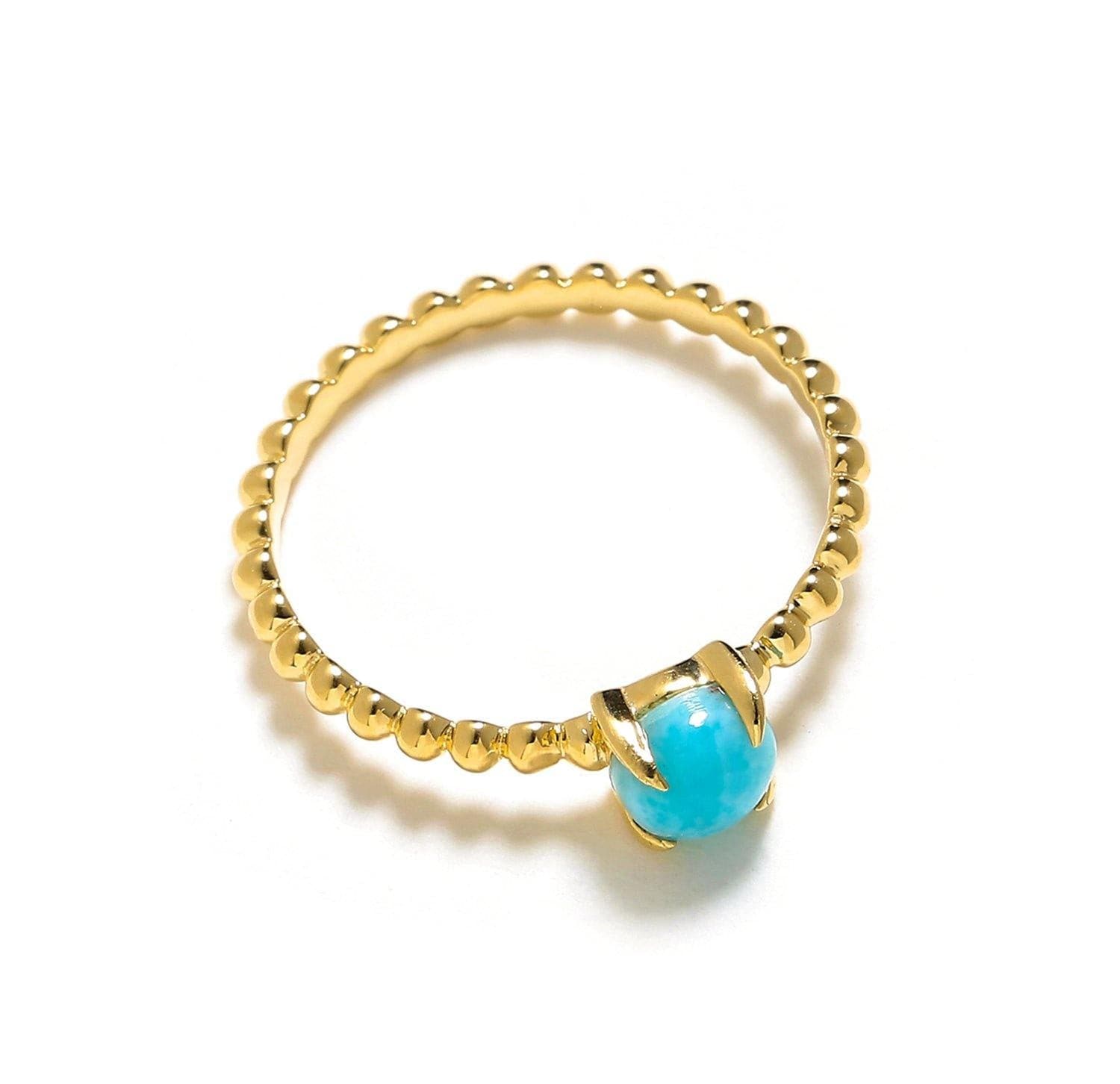 0.60 Ct Larimar Solid 10k Yellow Gold Beaded Solitaire Ring Jewelry - YoTreasure