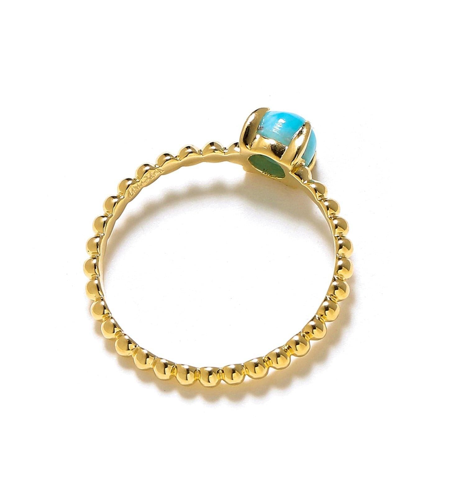 0.60 Ct Larimar Solid 10k Yellow Gold Beaded Solitaire Ring Jewelry - YoTreasure
