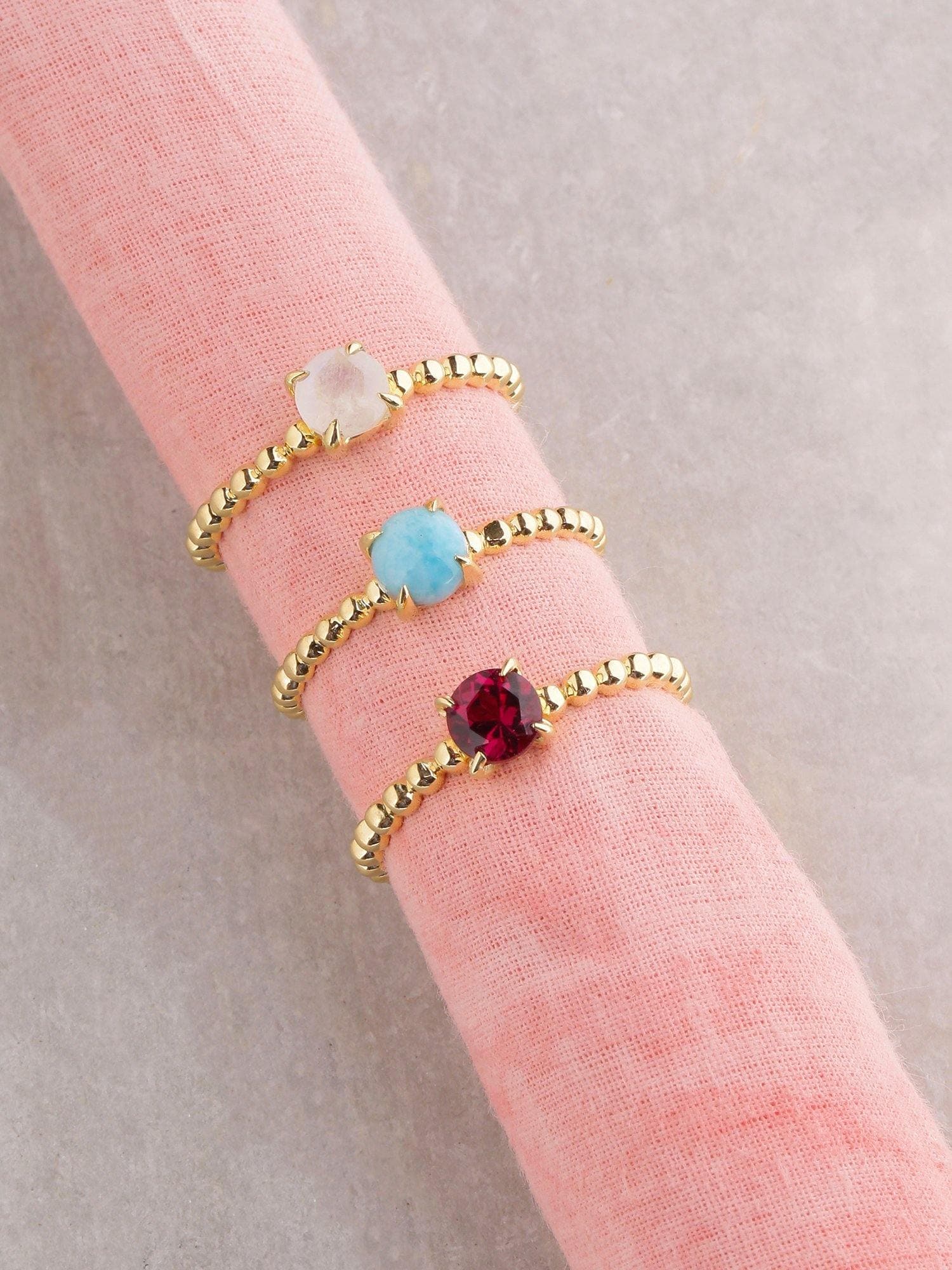 0.60 Ct Larimar Solid 10k Yellow Gold Beaded Solitaire Ring Jewelry - YoTreasure