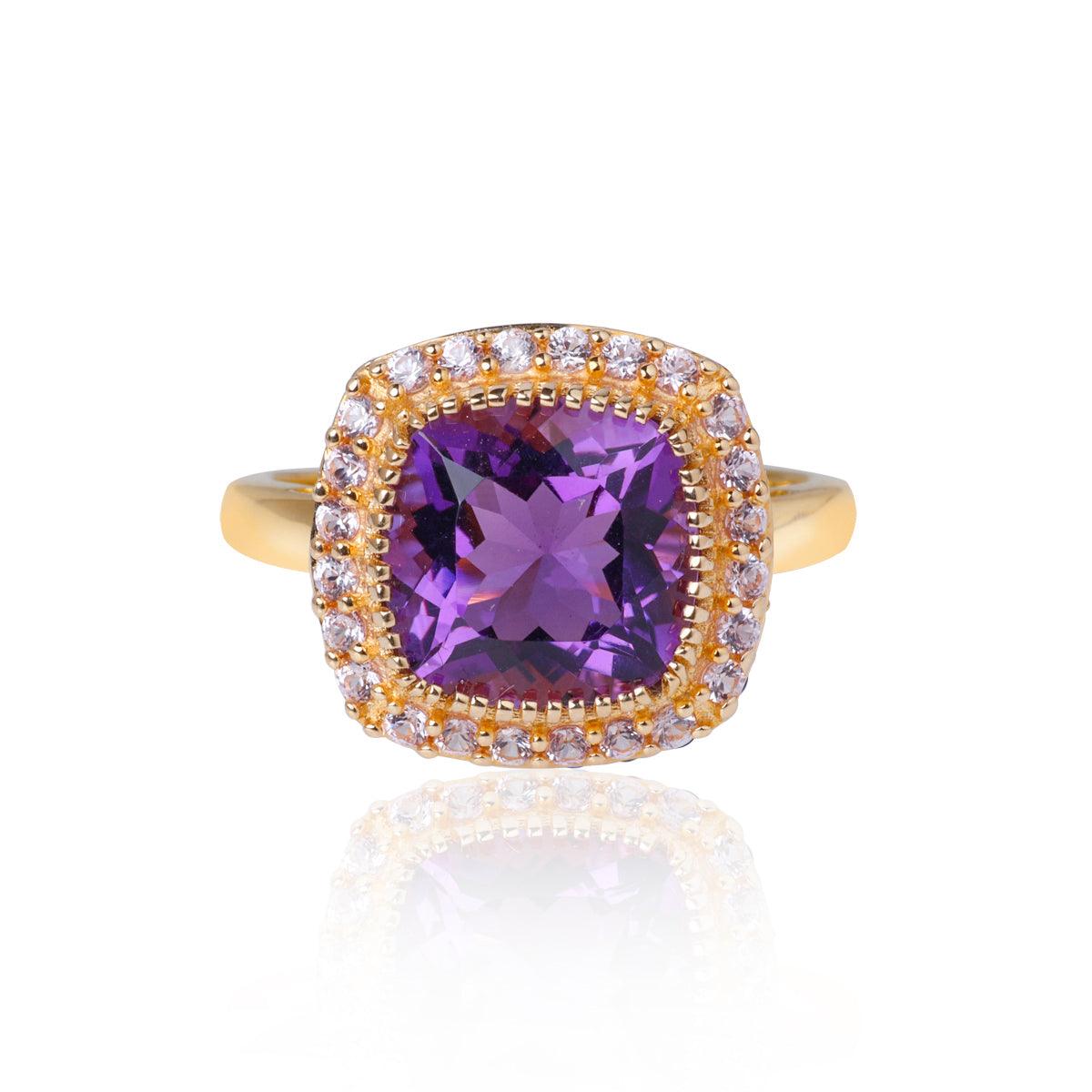 3.50 Ct. Purple Amethyst Pink Sapphire Ring 14K Yellow Gold Gemstone Jewelry - YoTreasure