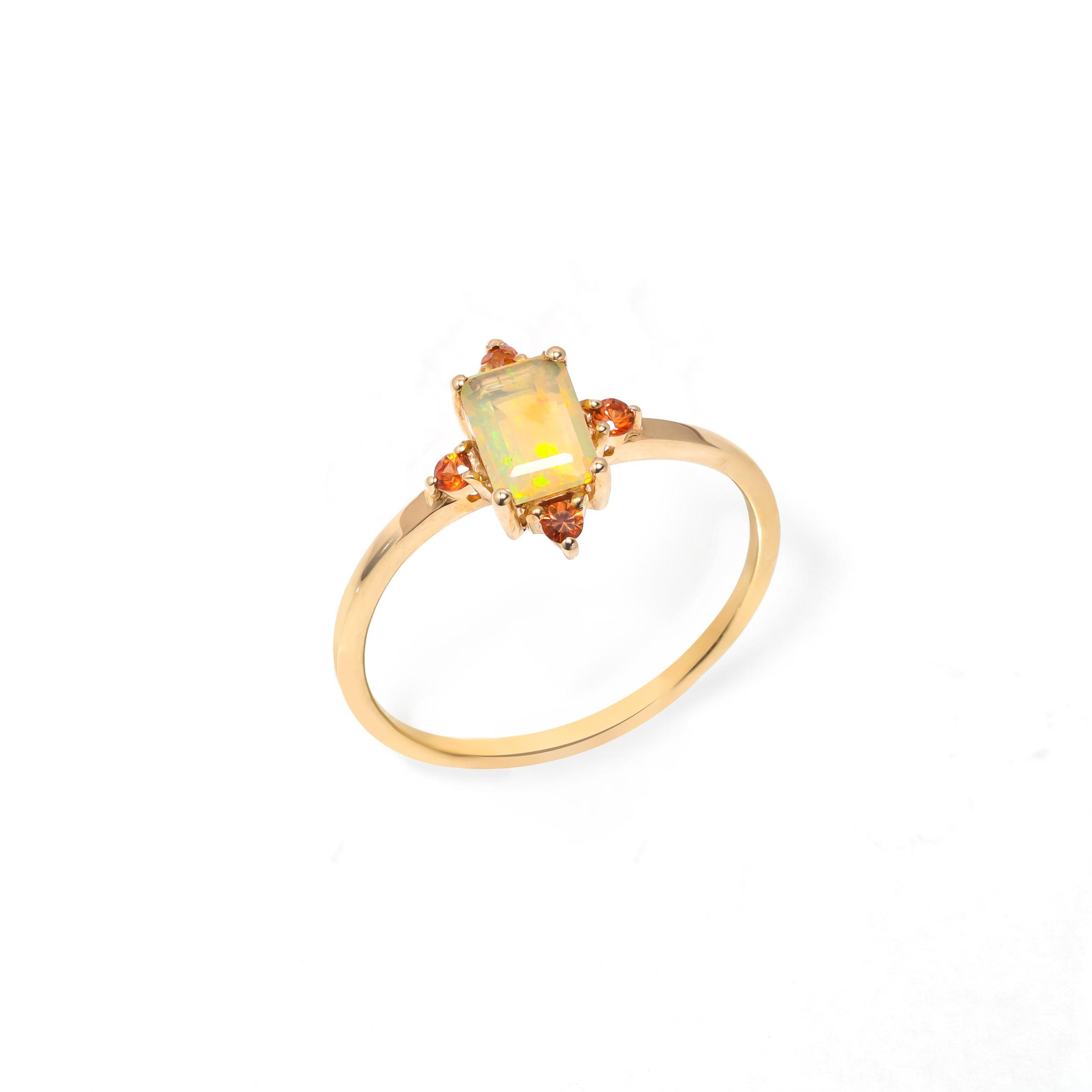 Ethiopian Opal & Orange Sapphire 10kt Yellow Gold Minimalist Ring (0.95 ct. t.w.) - YoTreasure