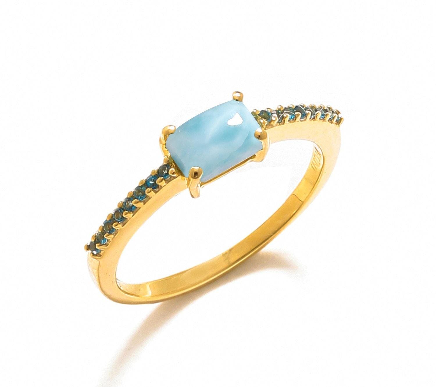 0.69 Ct Larimar London Blue Topaz Solid 10k Yellow Gold Ring Jewelry - YoTreasure