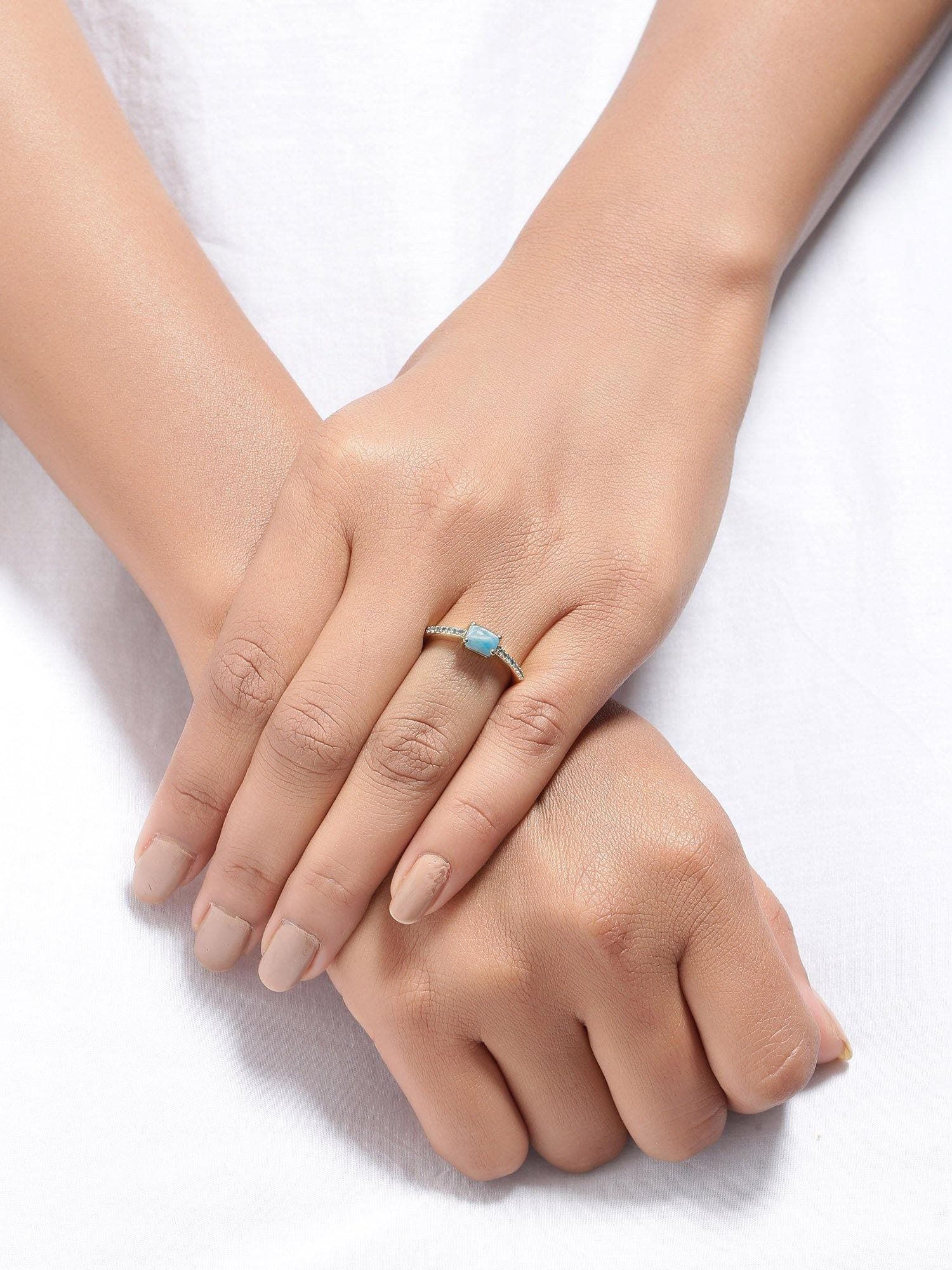 0.69 Ct Larimar London Blue Topaz Solid 10k Yellow Gold Ring Jewelry - YoTreasure