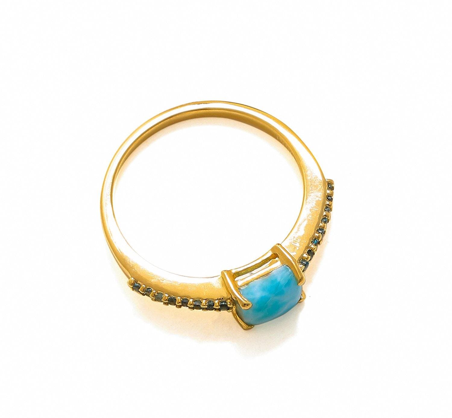 0.69 Ct Larimar London Blue Topaz Solid 10k Yellow Gold Ring Jewelry - YoTreasure