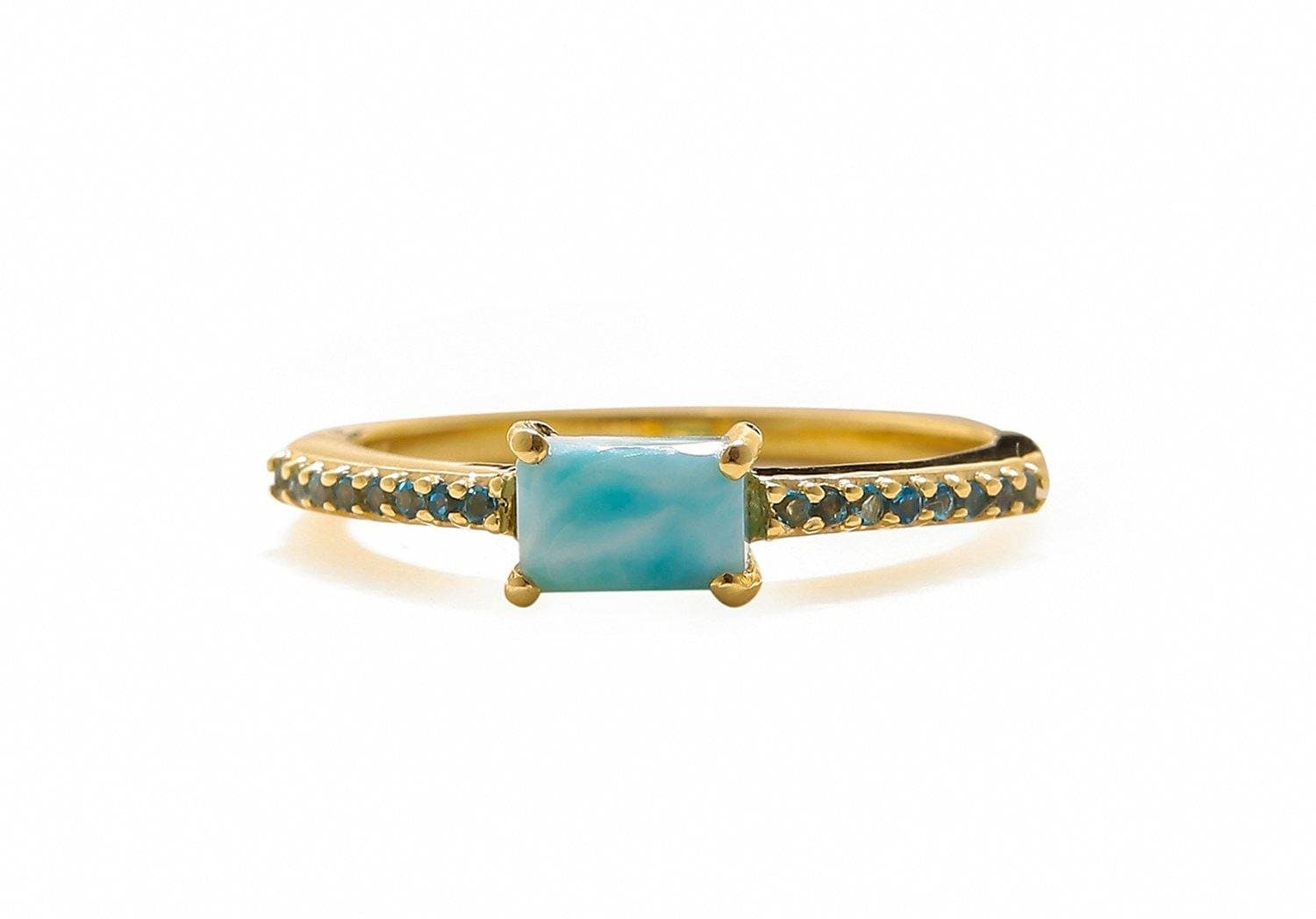 0.69 Ct Larimar London Blue Topaz Solid 10k Yellow Gold Ring Jewelry - YoTreasure
