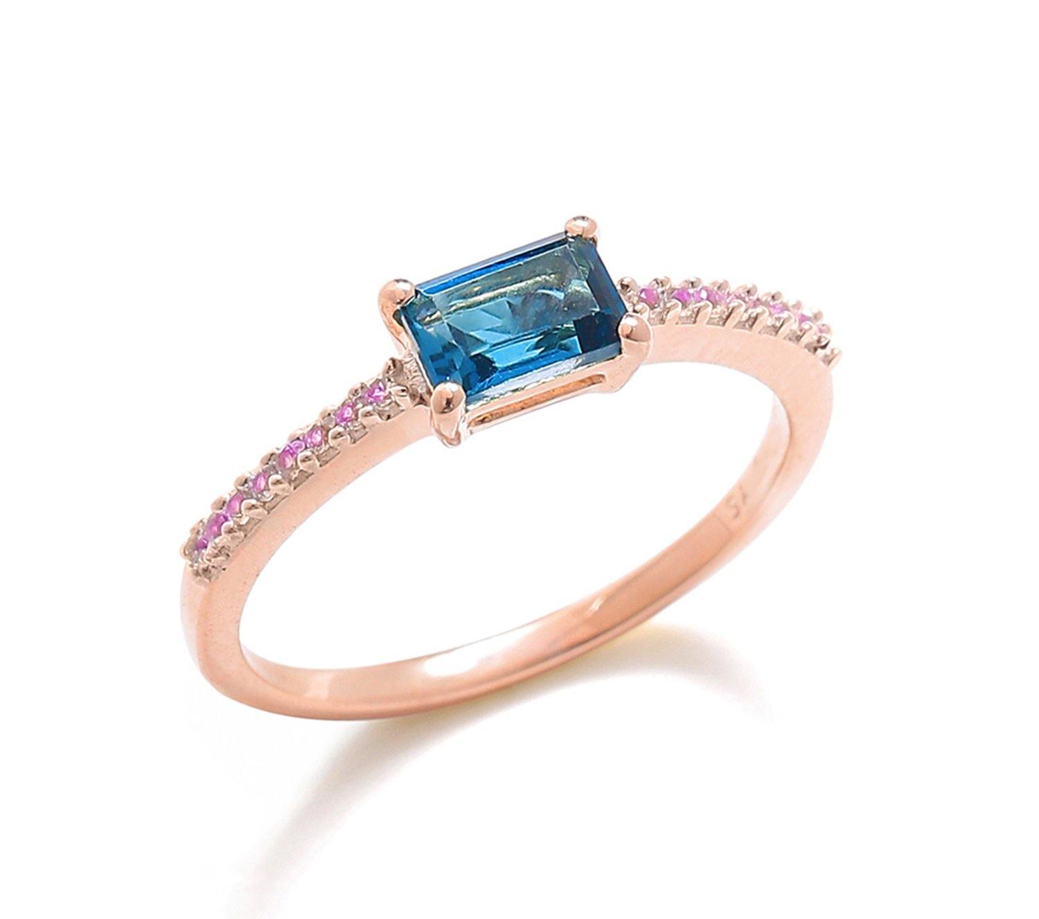 0.92 Ct London Blue Topaz Pink Sapphire Solid 10k Rose Gold Ring - YoTreasure