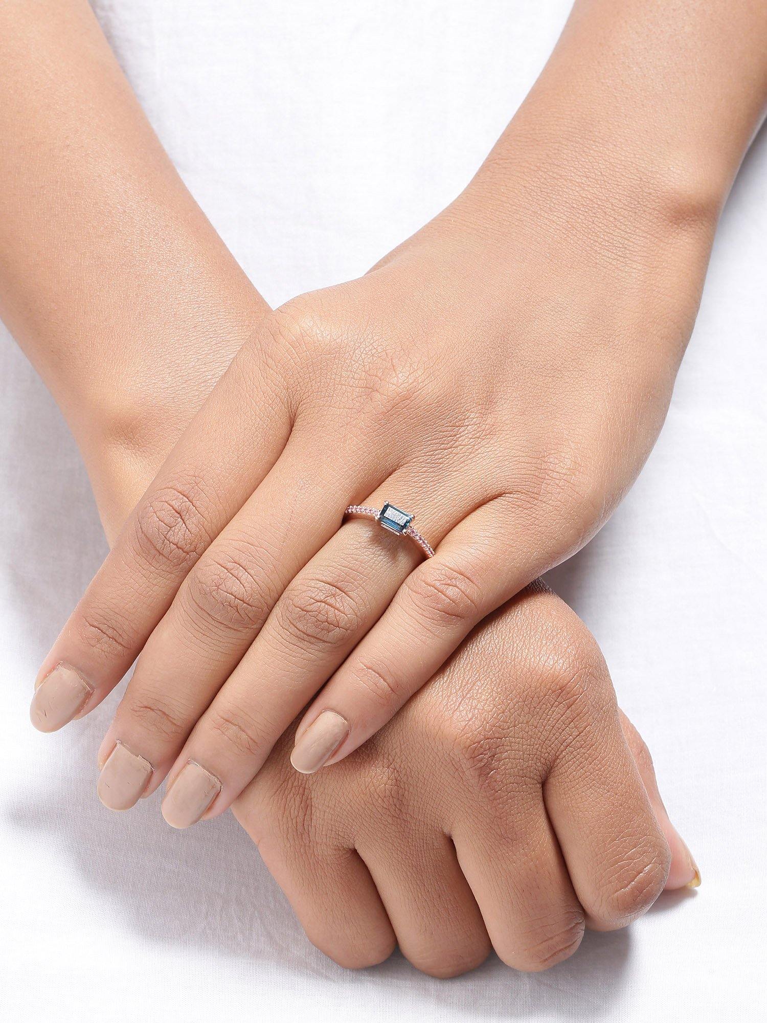0.92 Ct London Blue Topaz Pink Sapphire Solid 10k Rose Gold Ring - YoTreasure