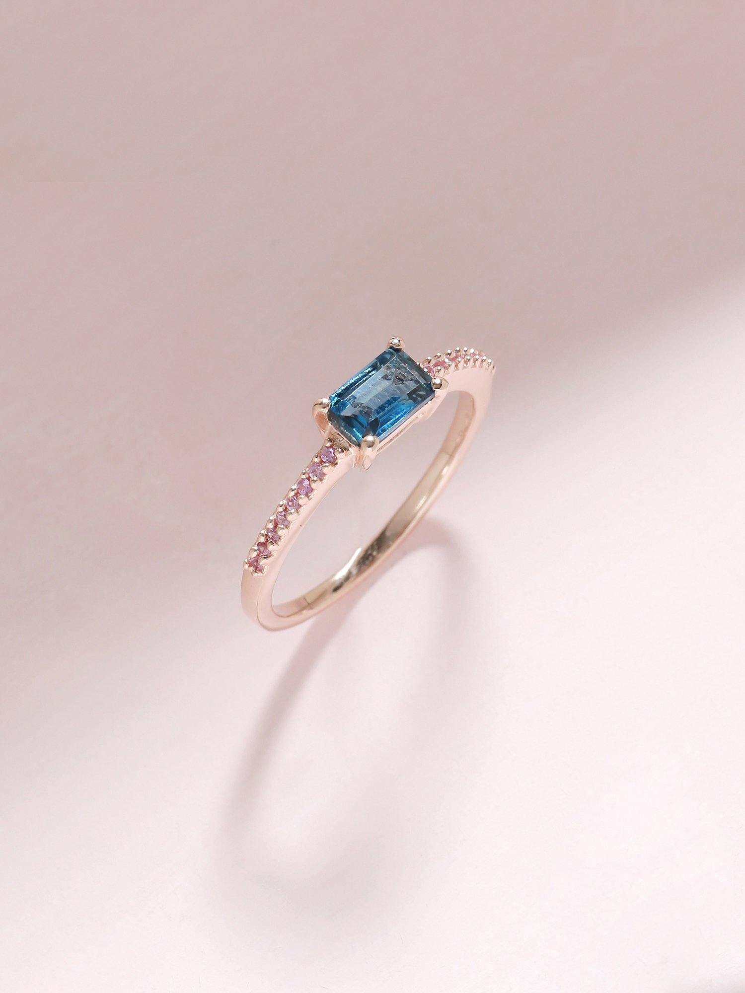 0.92 Ct London Blue Topaz Pink Sapphire Solid 10k Rose Gold Ring - YoTreasure