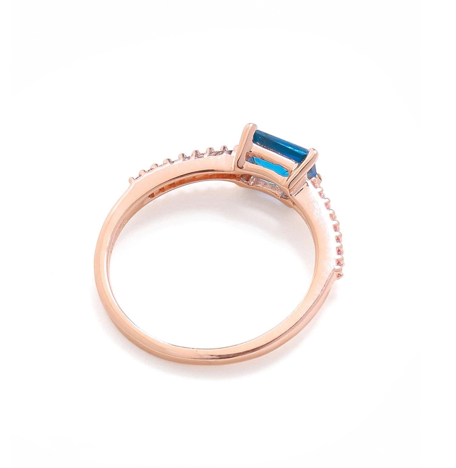 0.92 Ct London Blue Topaz Pink Sapphire Solid 10k Rose Gold Ring - YoTreasure