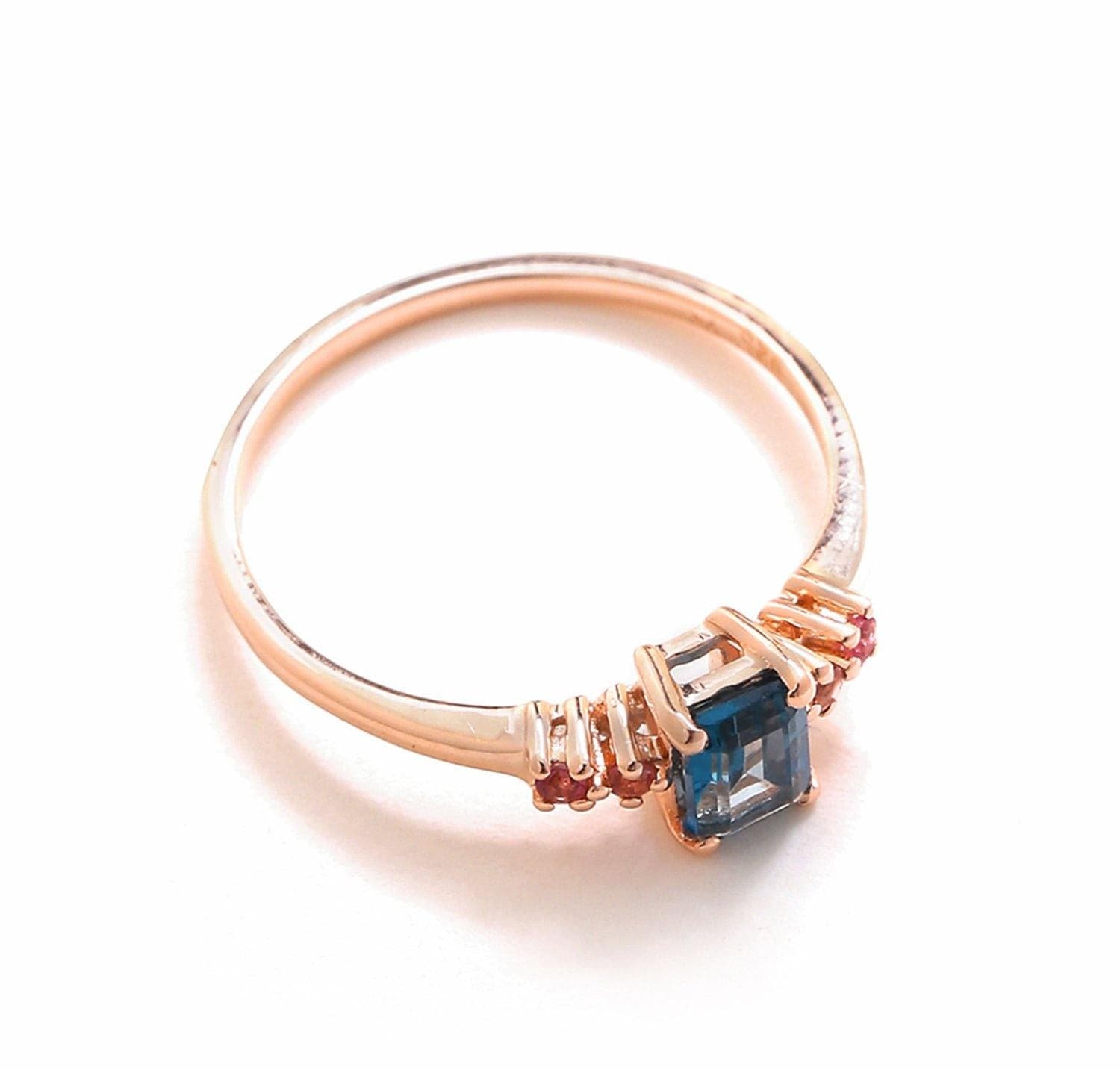 0.77 Ct London Blue Topaz Pink Tourmaline Solid 10k Rose Gold Ring - YoTreasure