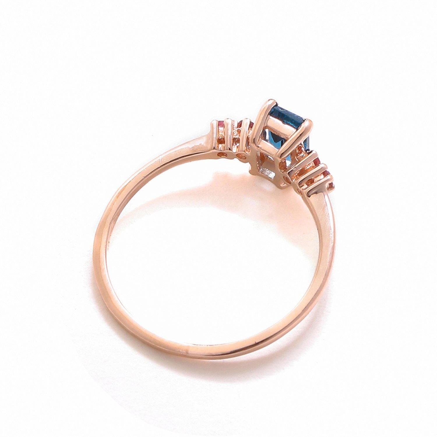 0.77 Ct London Blue Topaz Pink Tourmaline Solid 10k Rose Gold Ring - YoTreasure