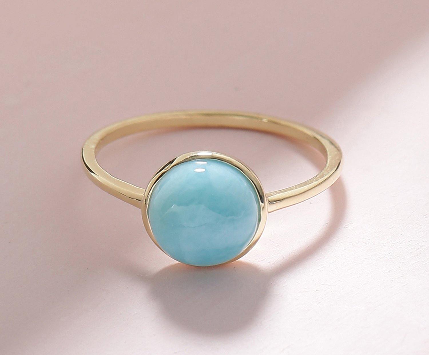 2.20 Ct Larimar Solid 10k Yellow Gold Ring Jewelry - YoTreasure