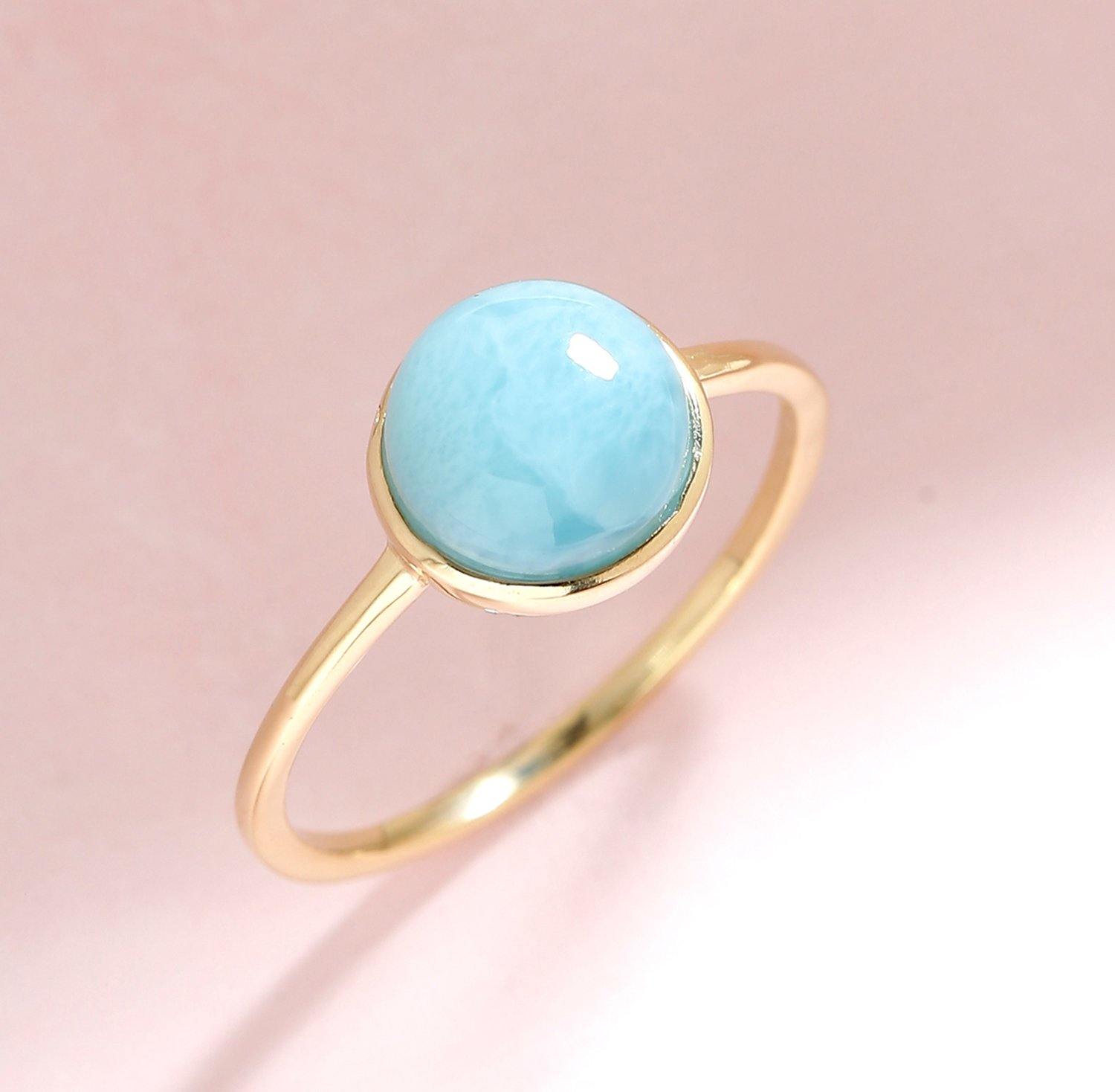 2.20 Ct Larimar Solid 10k Yellow Gold Ring Jewelry - YoTreasure