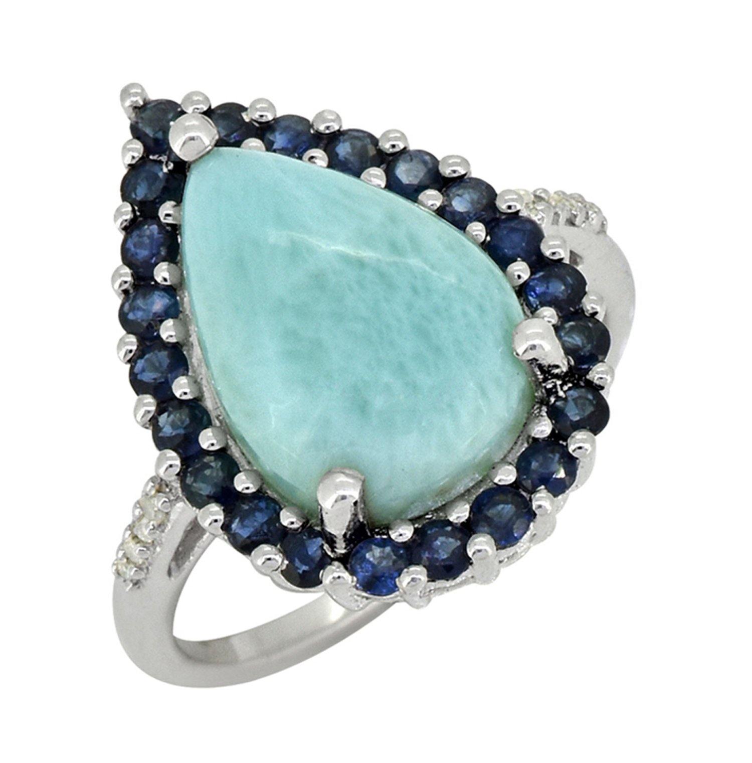 7.47 Ct Larimar Blue Sapphire Solid Sterling Silver Designer Ring Jewelry - YoTreasure