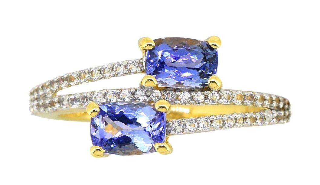 Tanzanite Solid 925 Sterling Silver Gold Plated Bypass Ring Jewelry - YoTreasure