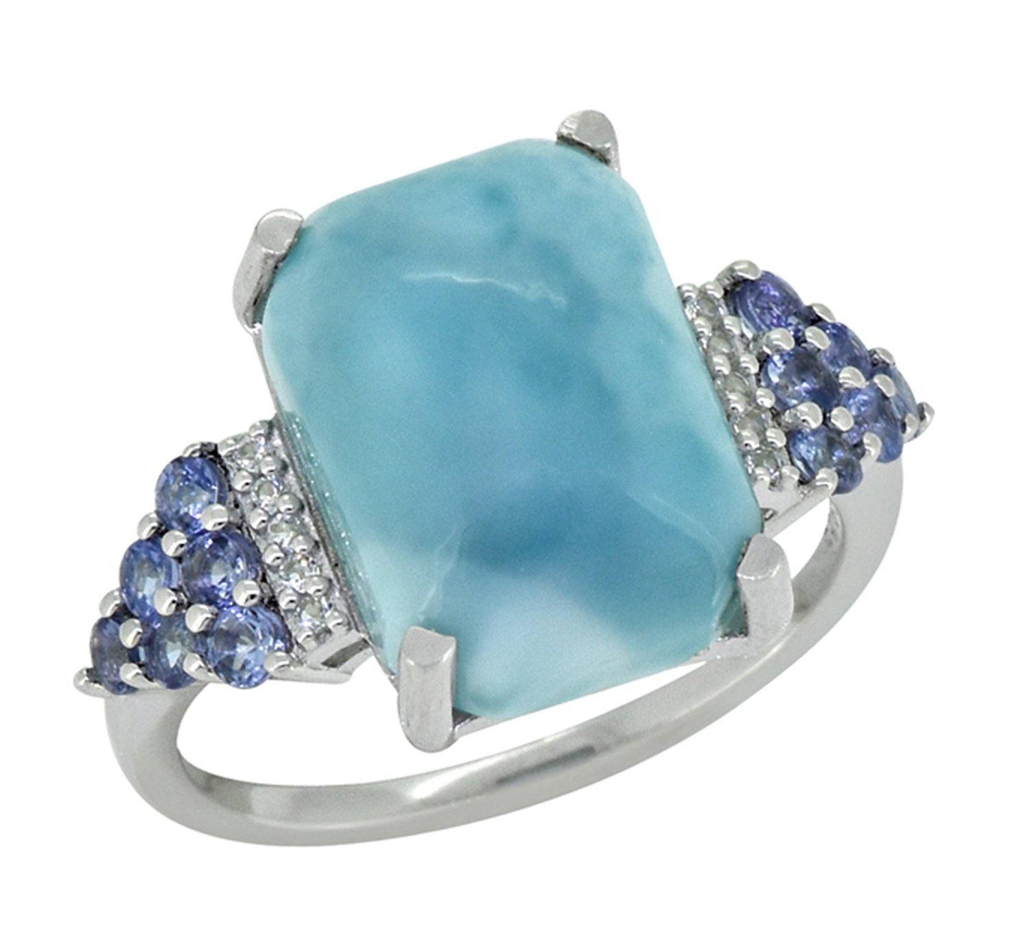 8.95 Ct. Larimar Tanzanite Solid 925 Sterling Silver Designer Ring Jewelry - YoTreasure