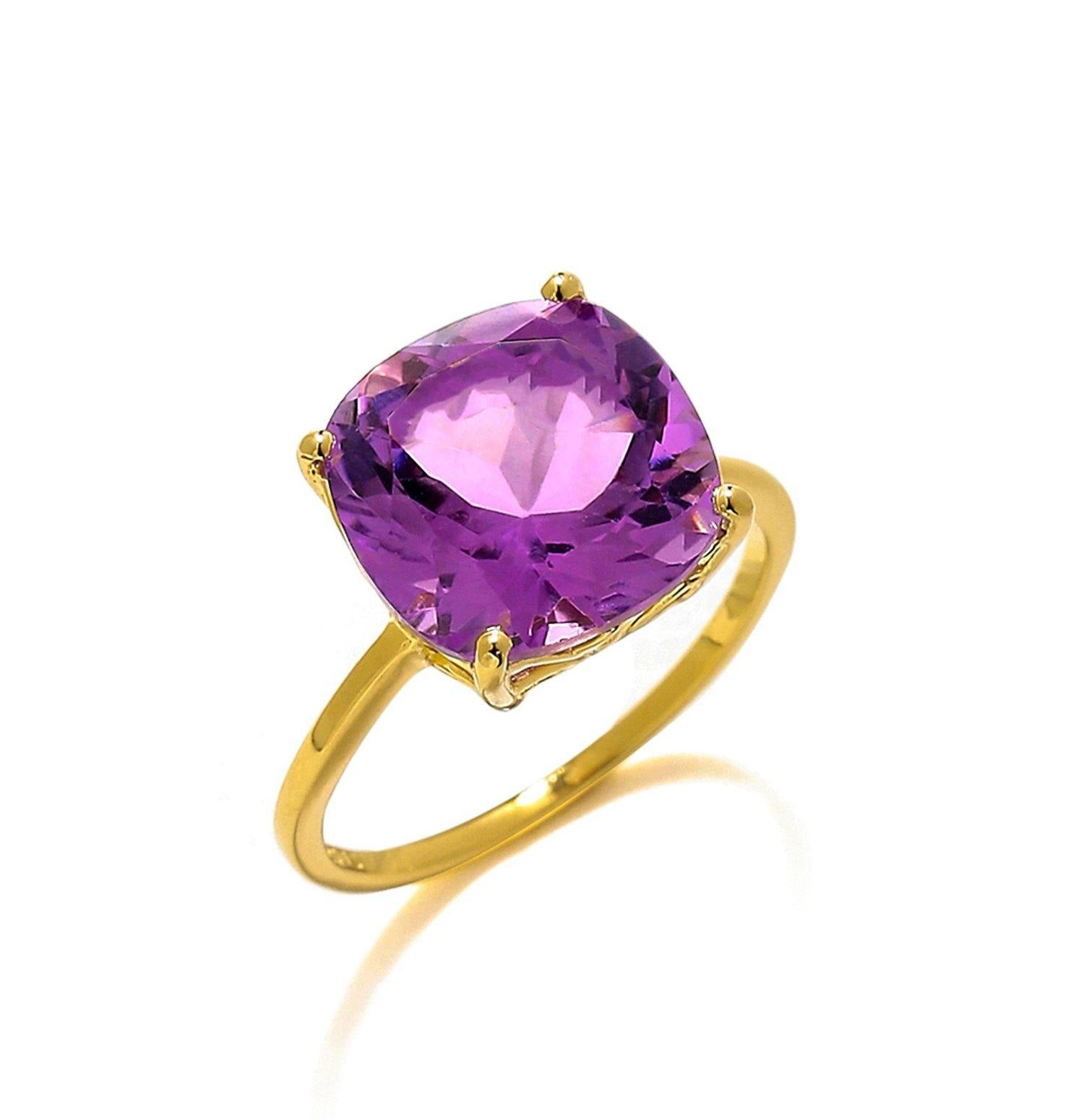 5.85 Ct Amethyst Solid 10k Yellow Gold Ring Jewelry - YoTreasure