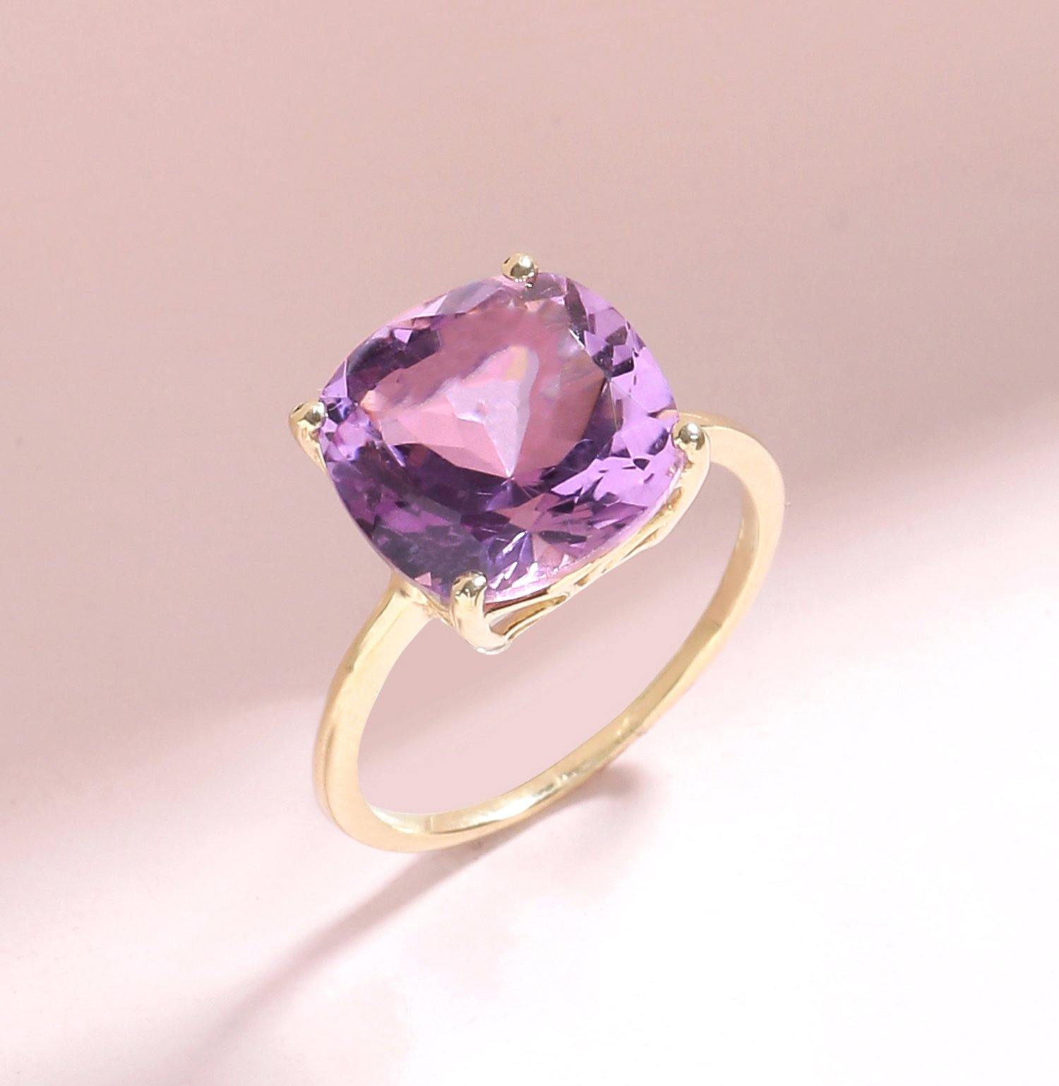 5.85 Ct Amethyst Solid 10k Yellow Gold Ring Jewelry - YoTreasure