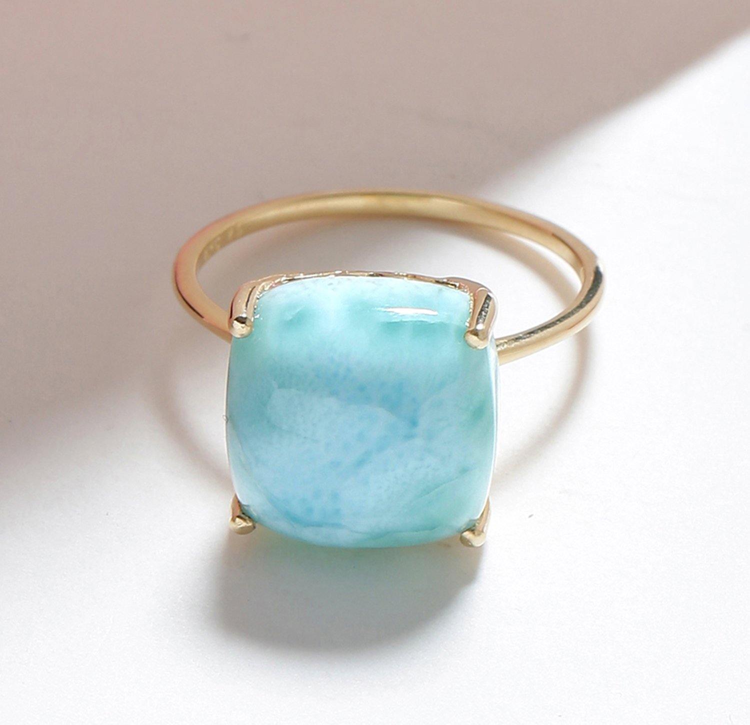 5.85 Ct Larimar Solid 10k Yellow Gold Ring Jewelry - YoTreasure