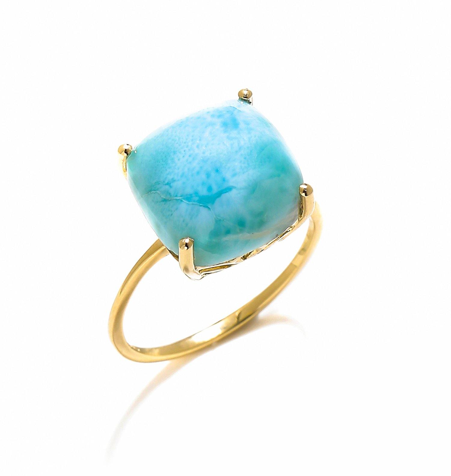5.85 Ct Larimar Solid 10k Yellow Gold Ring Jewelry - YoTreasure