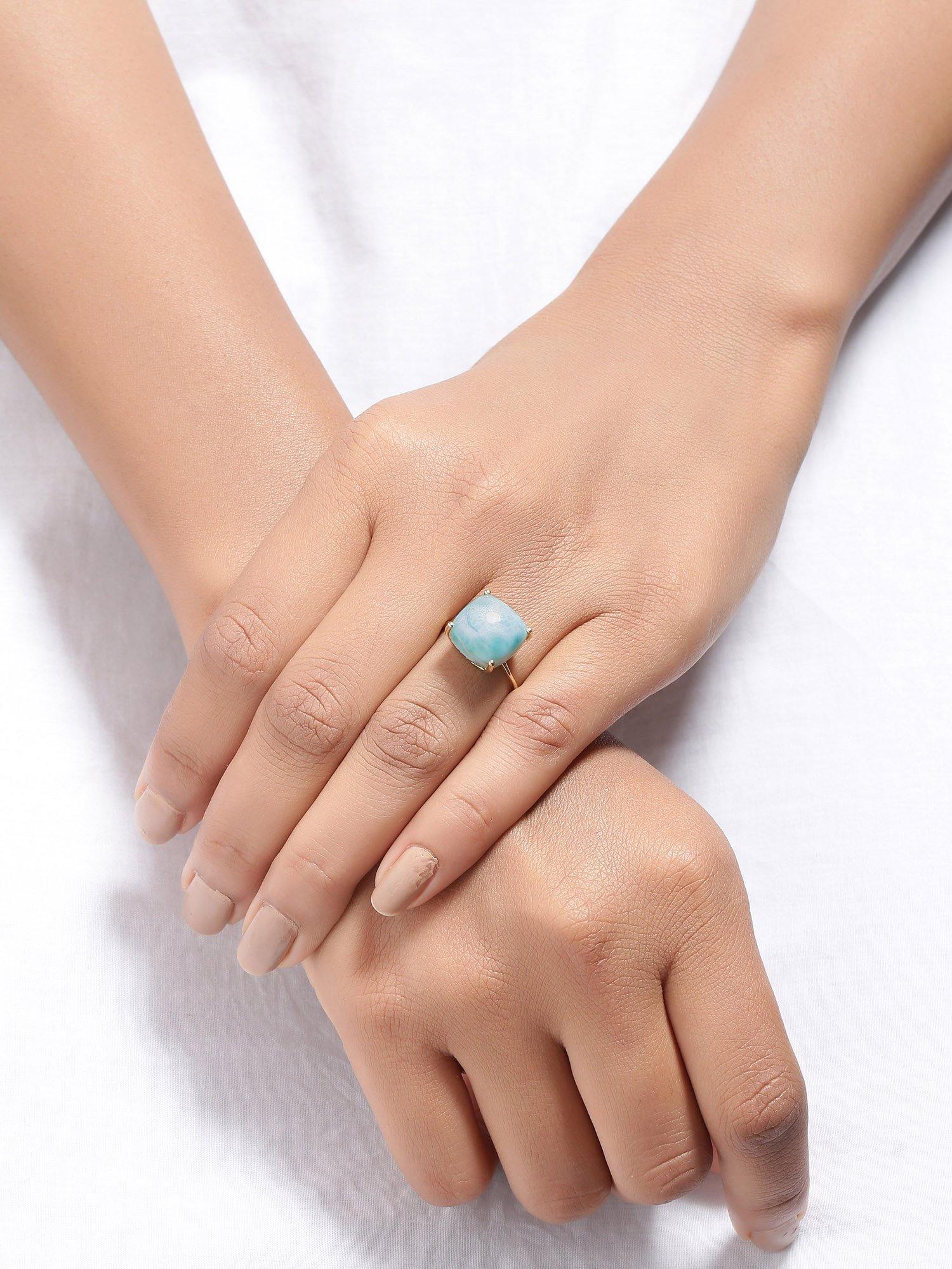 5.85 Ct Larimar Solid 10k Yellow Gold Ring Jewelry - YoTreasure