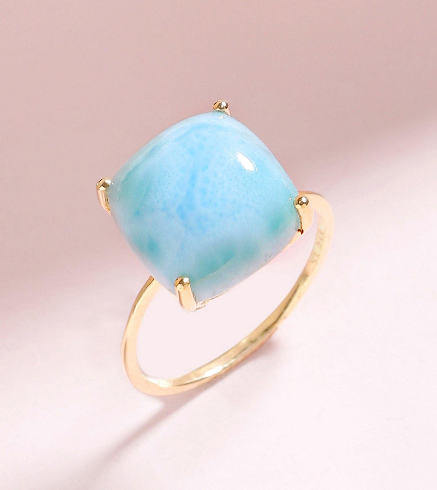 5.85 Ct Larimar Solid 10k Yellow Gold Ring Jewelry - YoTreasure