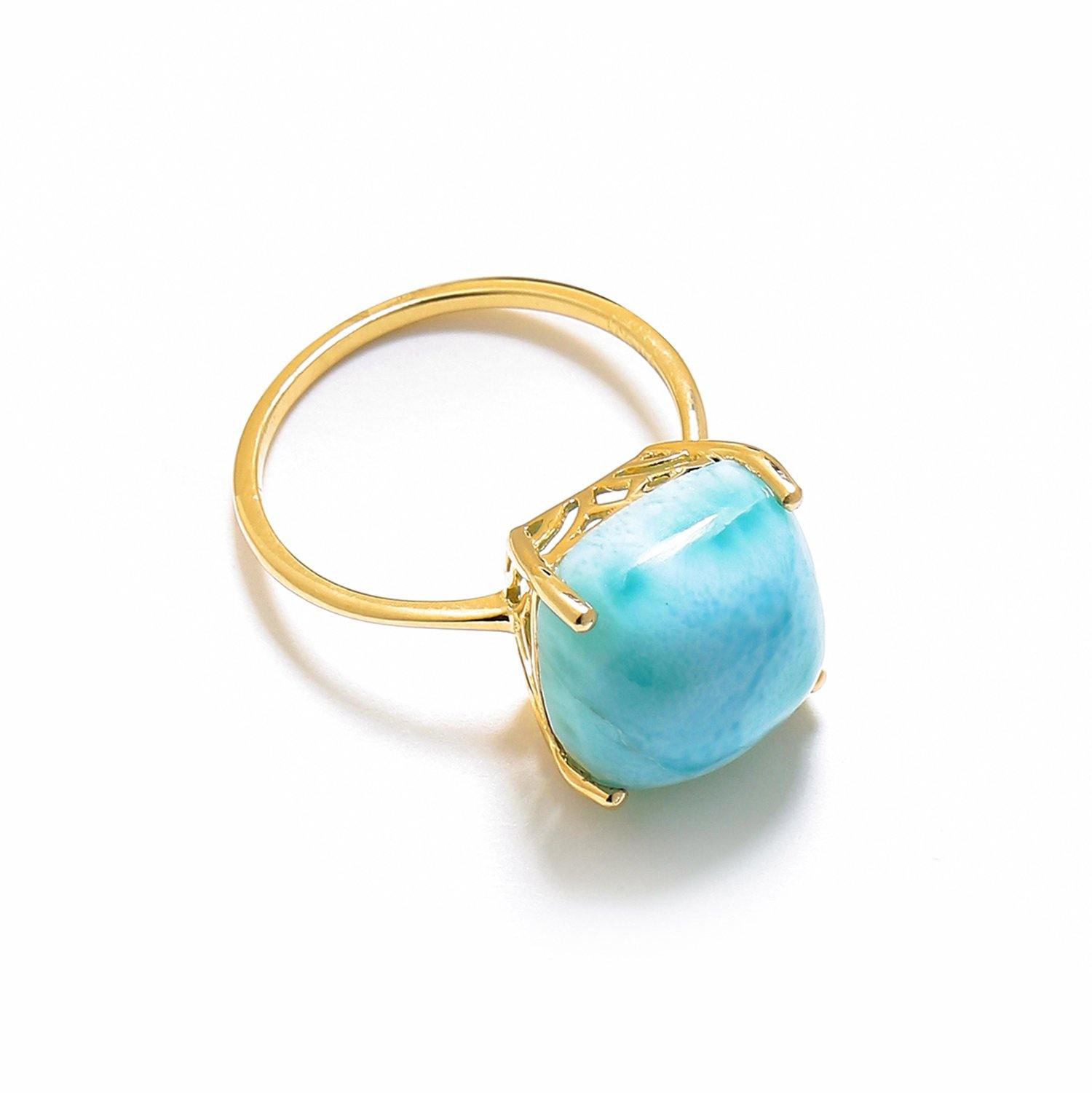 5.85 Ct Larimar Solid 10k Yellow Gold Ring Jewelry - YoTreasure