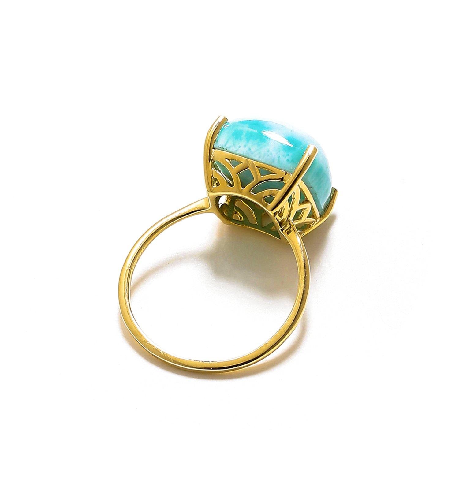 5.85 Ct Larimar Solid 10k Yellow Gold Ring Jewelry - YoTreasure