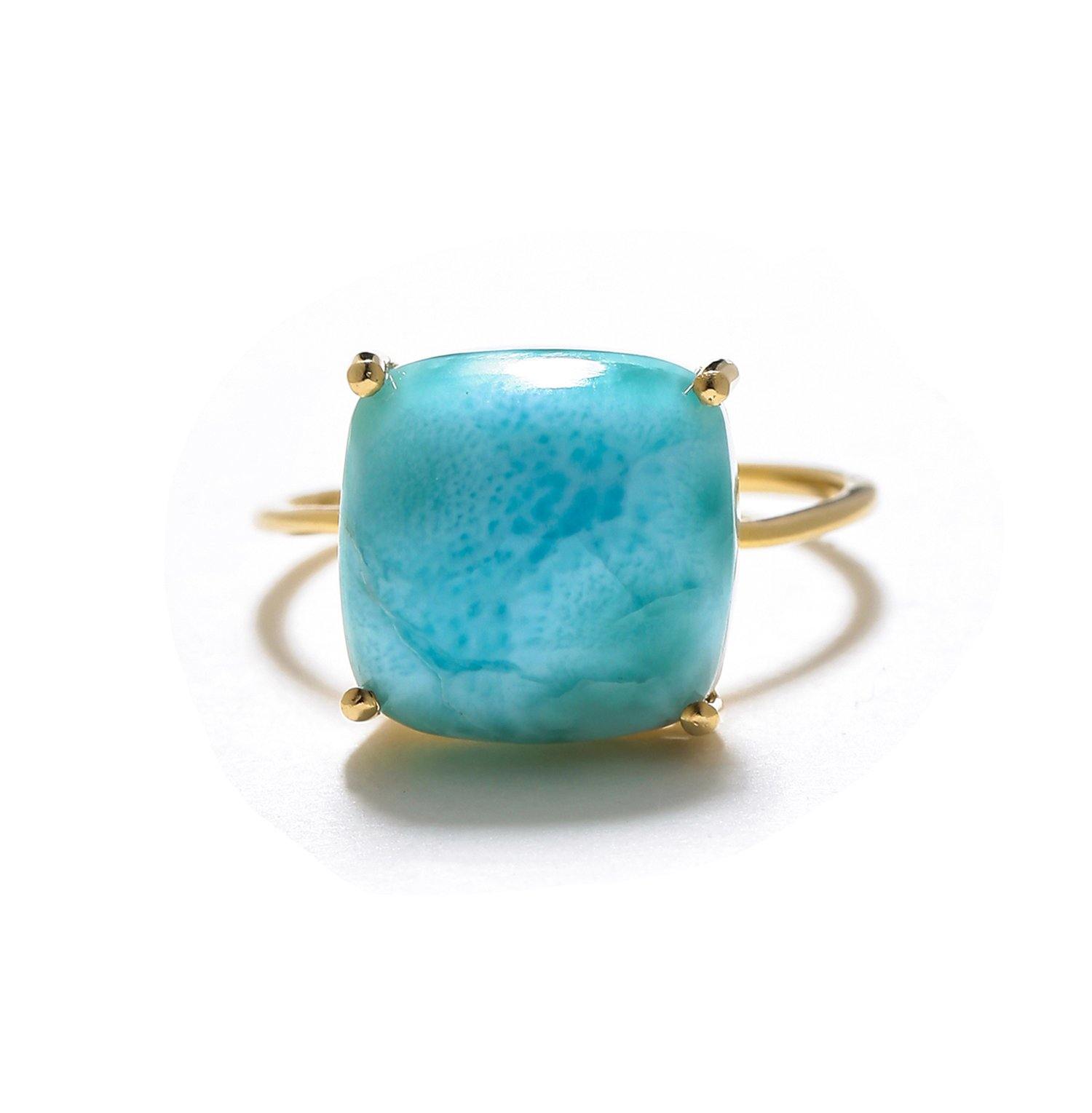 5.85 Ct Larimar Solid 10k Yellow Gold Ring Jewelry - YoTreasure