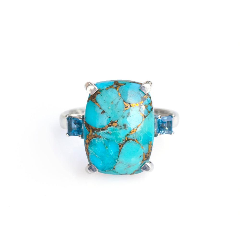 11.18 Ct Blue Copper Turquoise Solid 925 Sterling Silver Ring Jewelry - YoTreasure