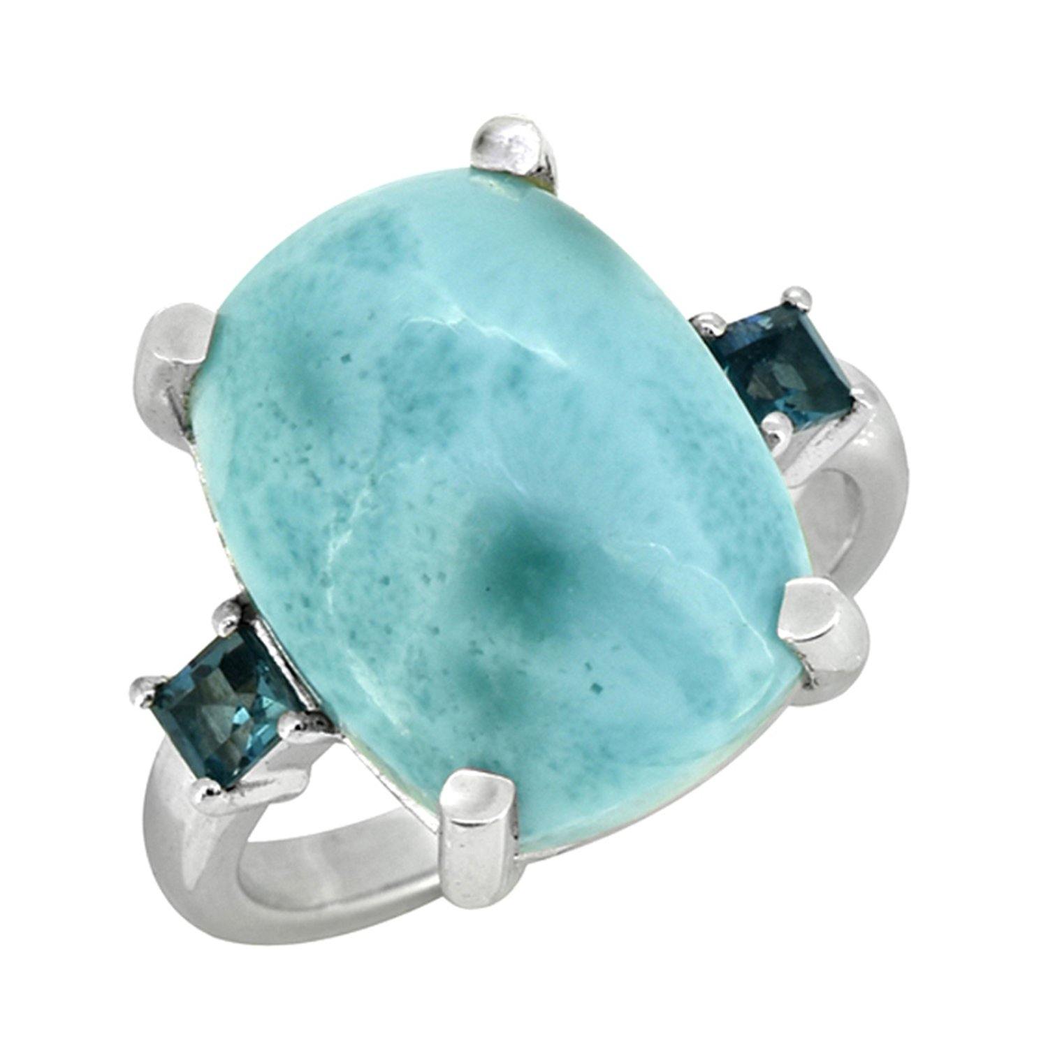 11.18 Ct. Larimar London Blue Topaz Solid 925 Sterling Silver Ring Jewelry - YoTreasure