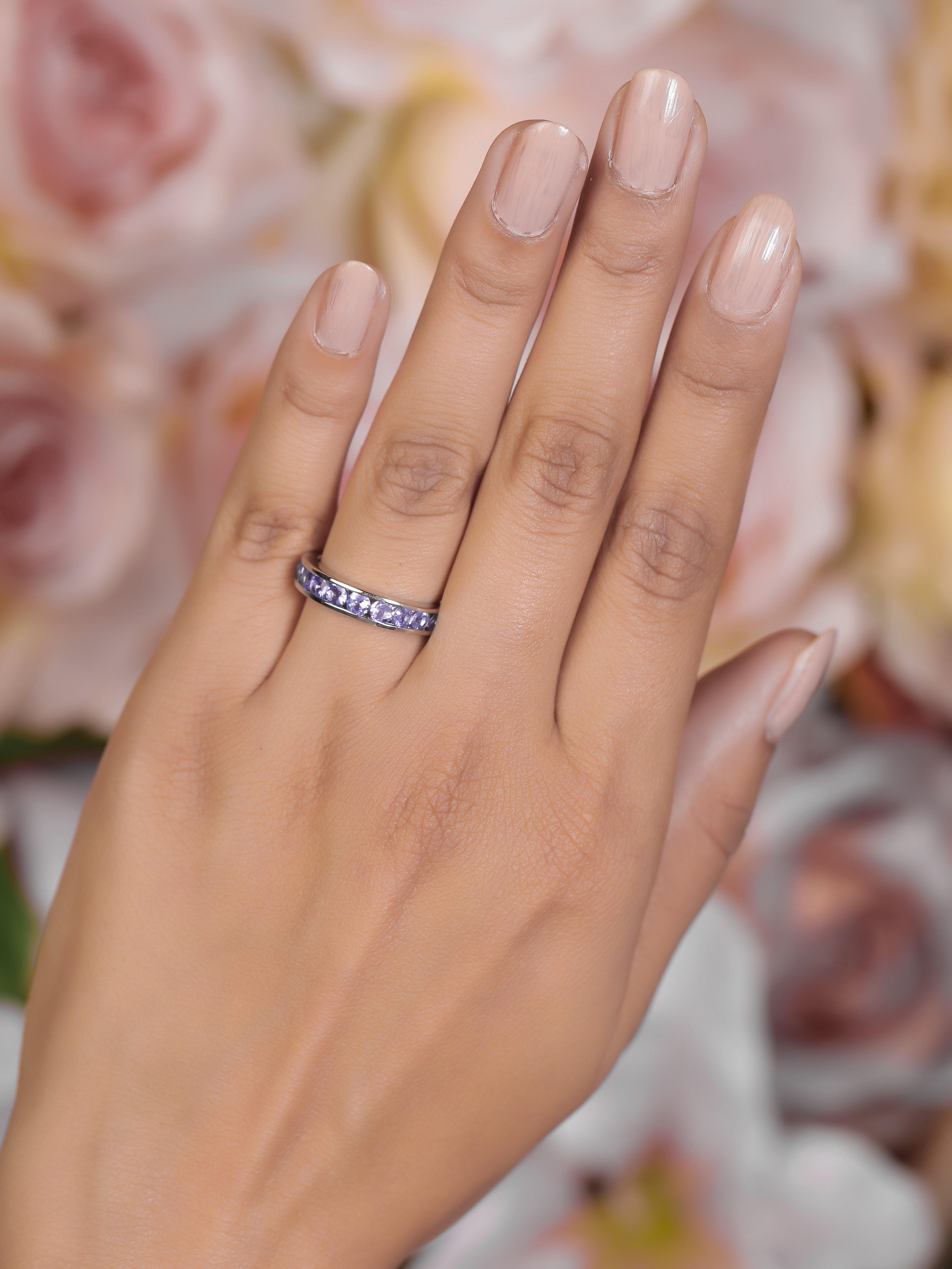 Tanzanite Solid 925 Sterling Silver Eternity Band Ring Jewelry - YoTreasure