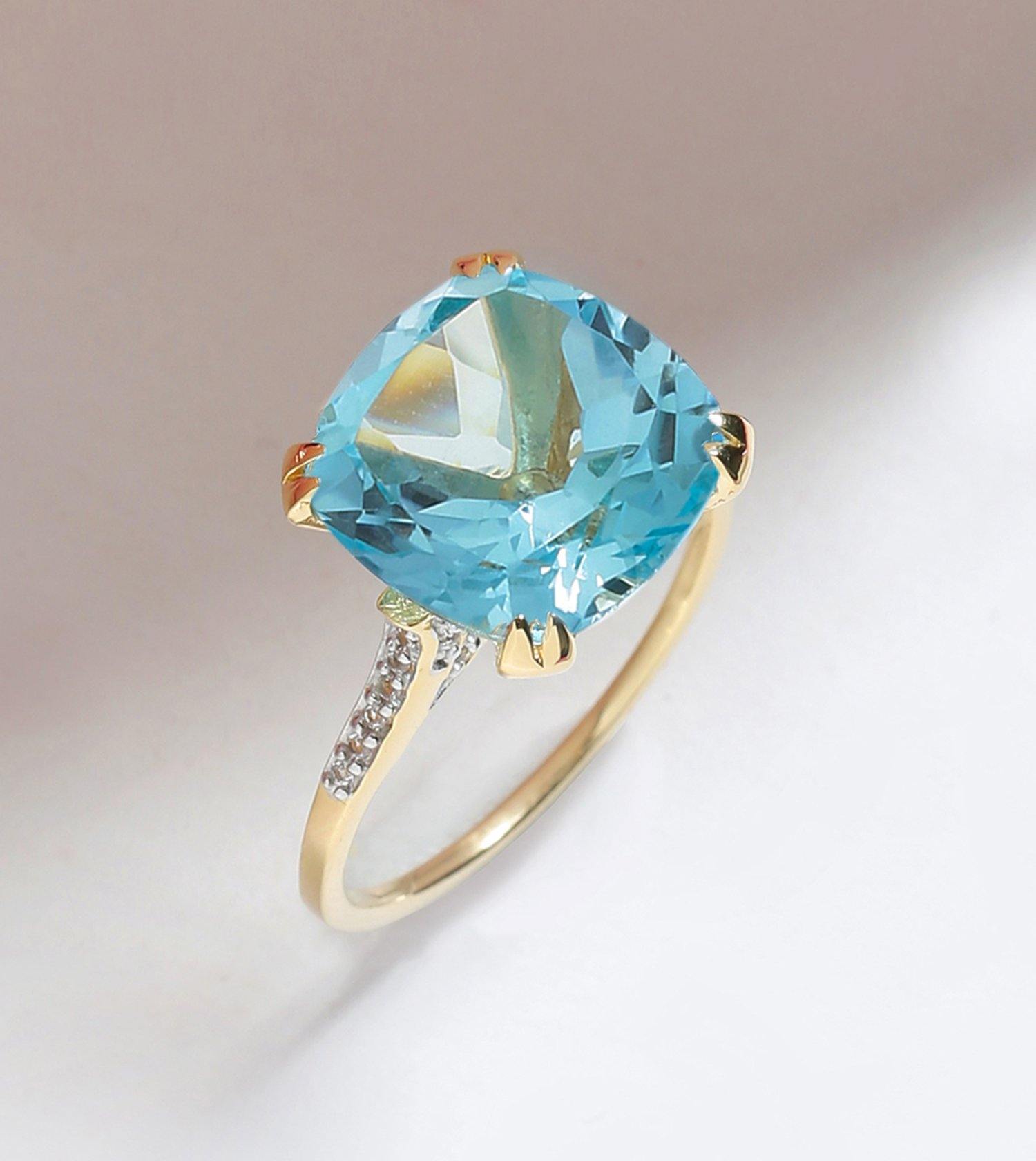 8.73 Ct Sky Blue Topaz Solid 10k Yellow Gold Statement Ring Jewelry - YoTreasure