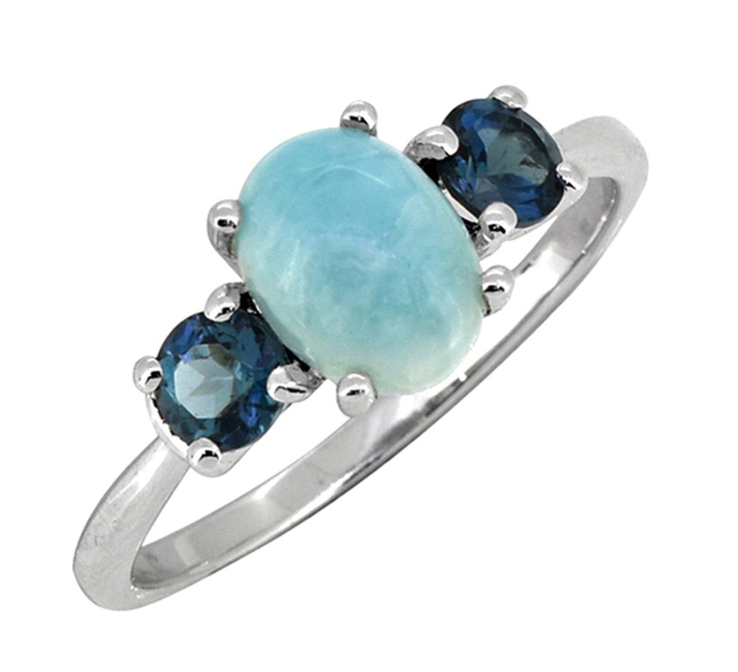 1.66 Ct. Larimar London Blue Topaz Solid 925 Sterling Silver Ring Jewelry - YoTreasure